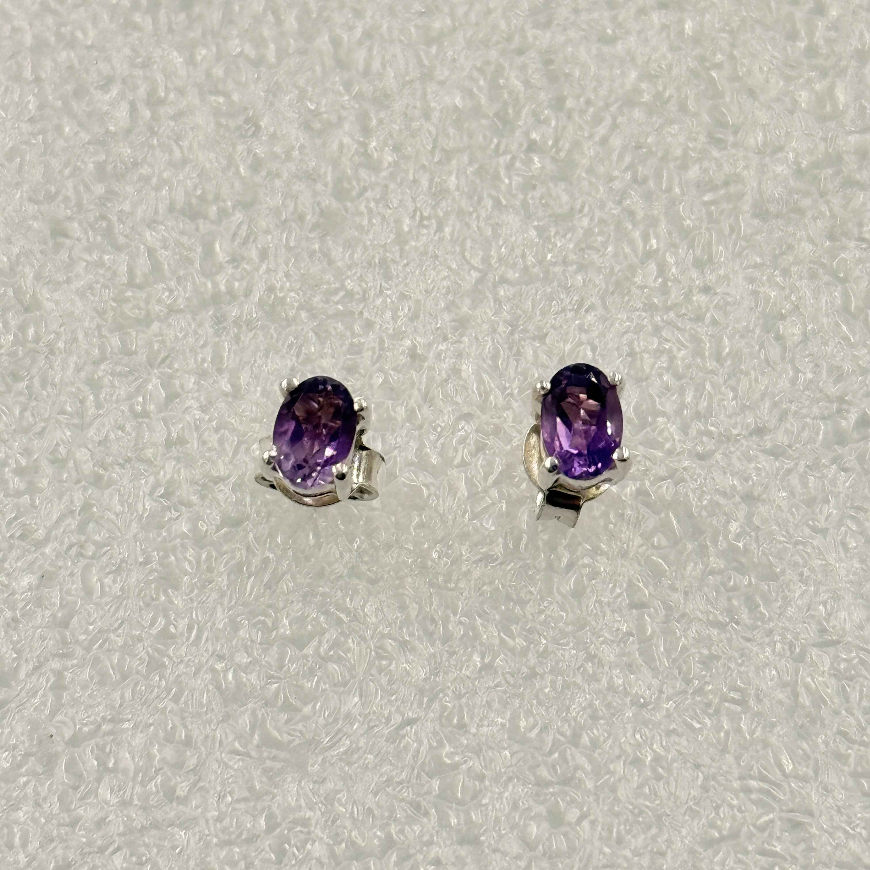 Sterling Silver Oval Amethyst Post Earrings Size 4