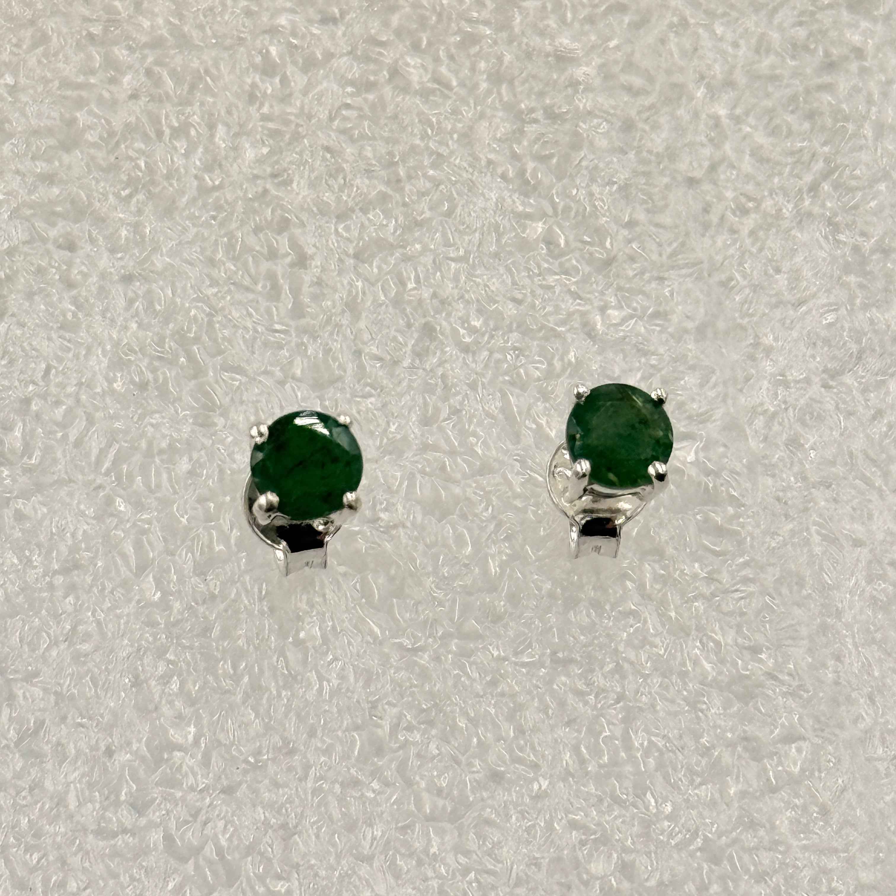 Sterling Silver Round Emerald Post Earrings Size 2