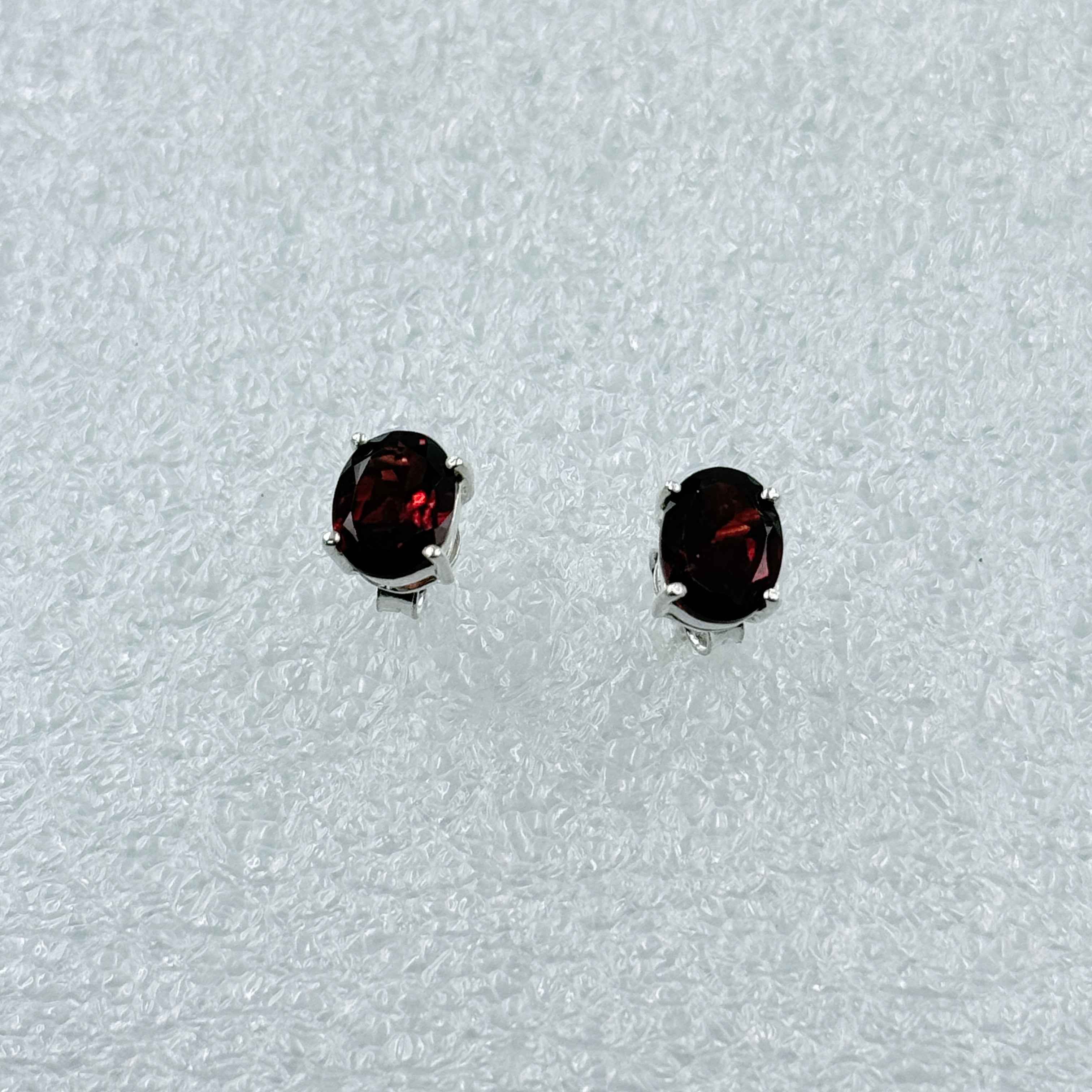 Sterling Silver Oval Garnet Post Earrings Size 2
