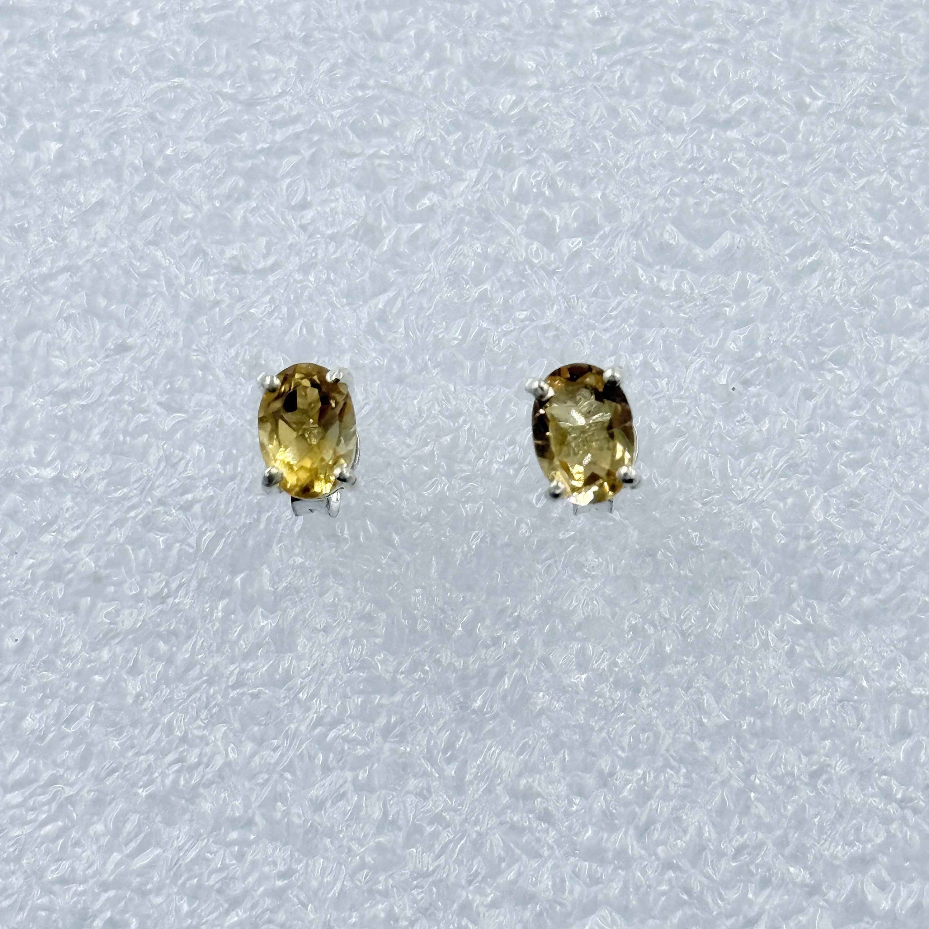 Sterling Silver Oval Citrine Post Earrings Size 2