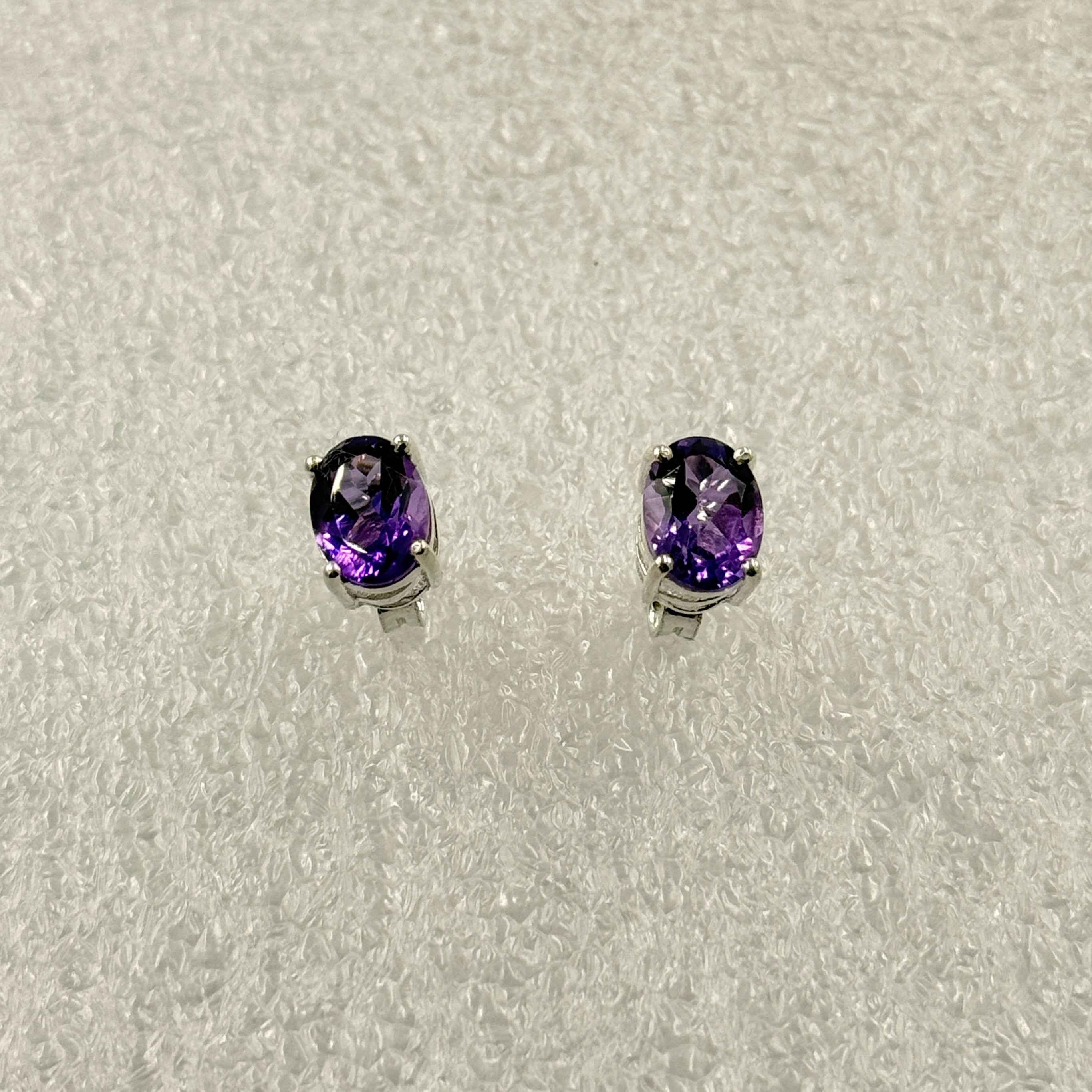 Sterling Silver Oval Amethyst Post Earrings Size 2