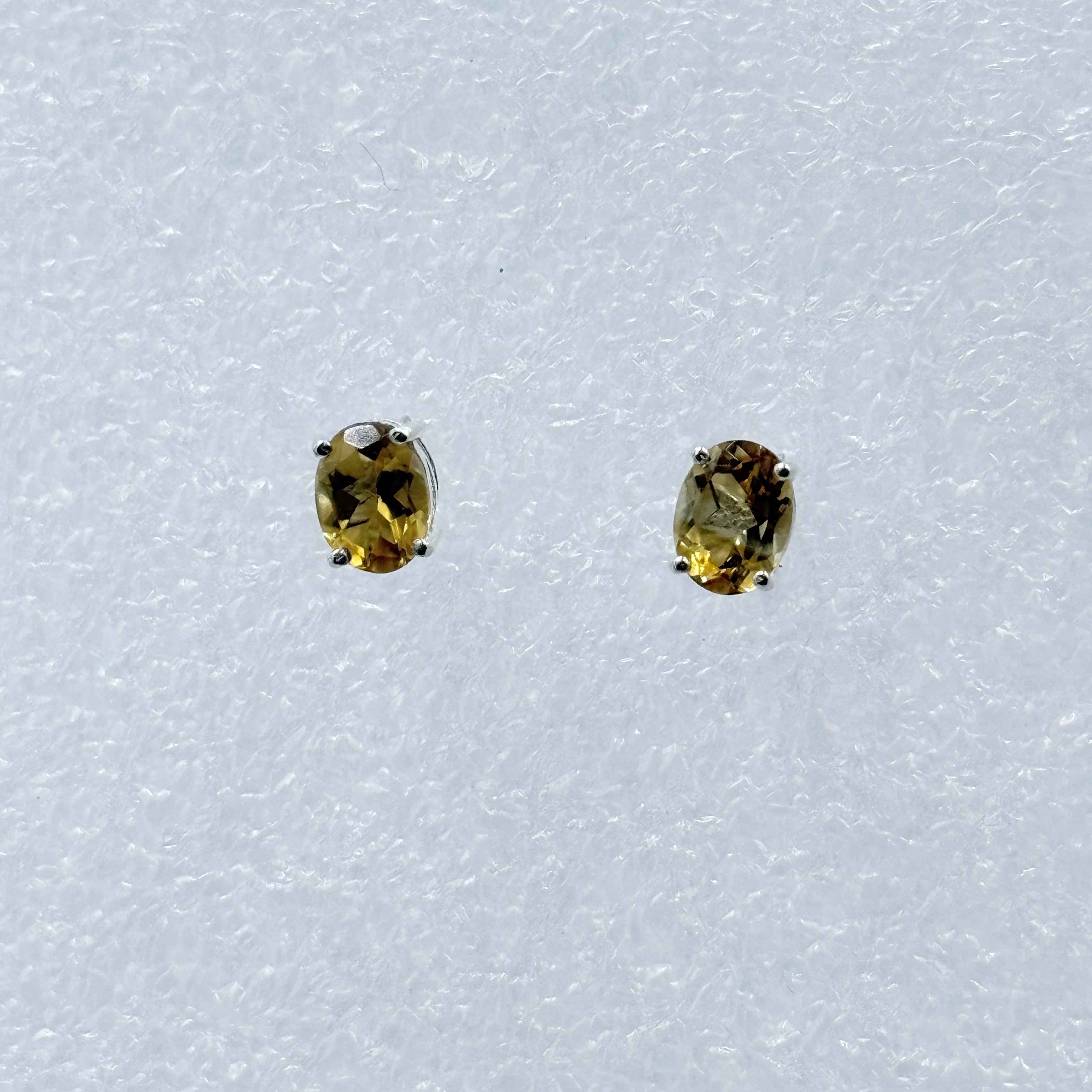 Sterling Silver Oval Citrine Post Earrings Size 1