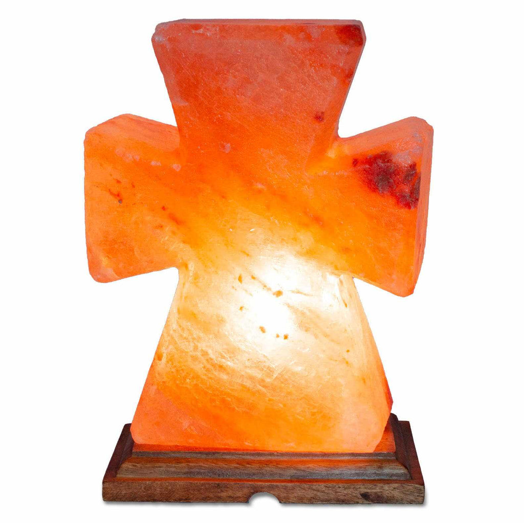 Flat Cross Shaped Salt Lamp - 9" avg. - Cord, Bulb, Dimmer