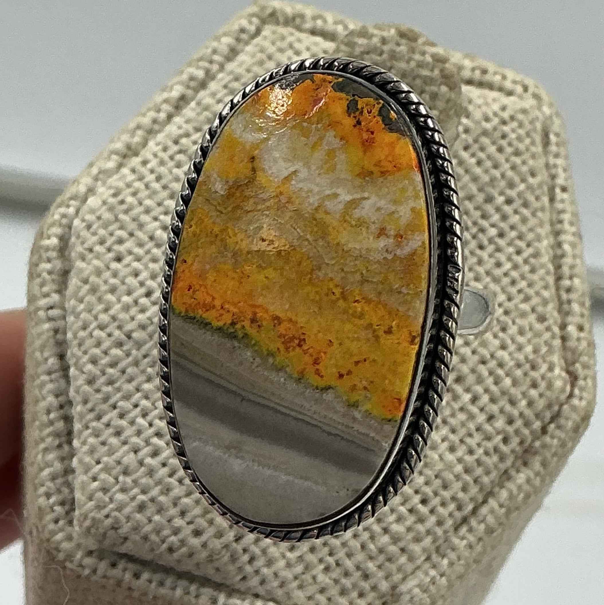 Sterling Silver Bezeled Oval Bumblebee Jasper Ring - Size 8 - Joy, Strength, & Personal Power