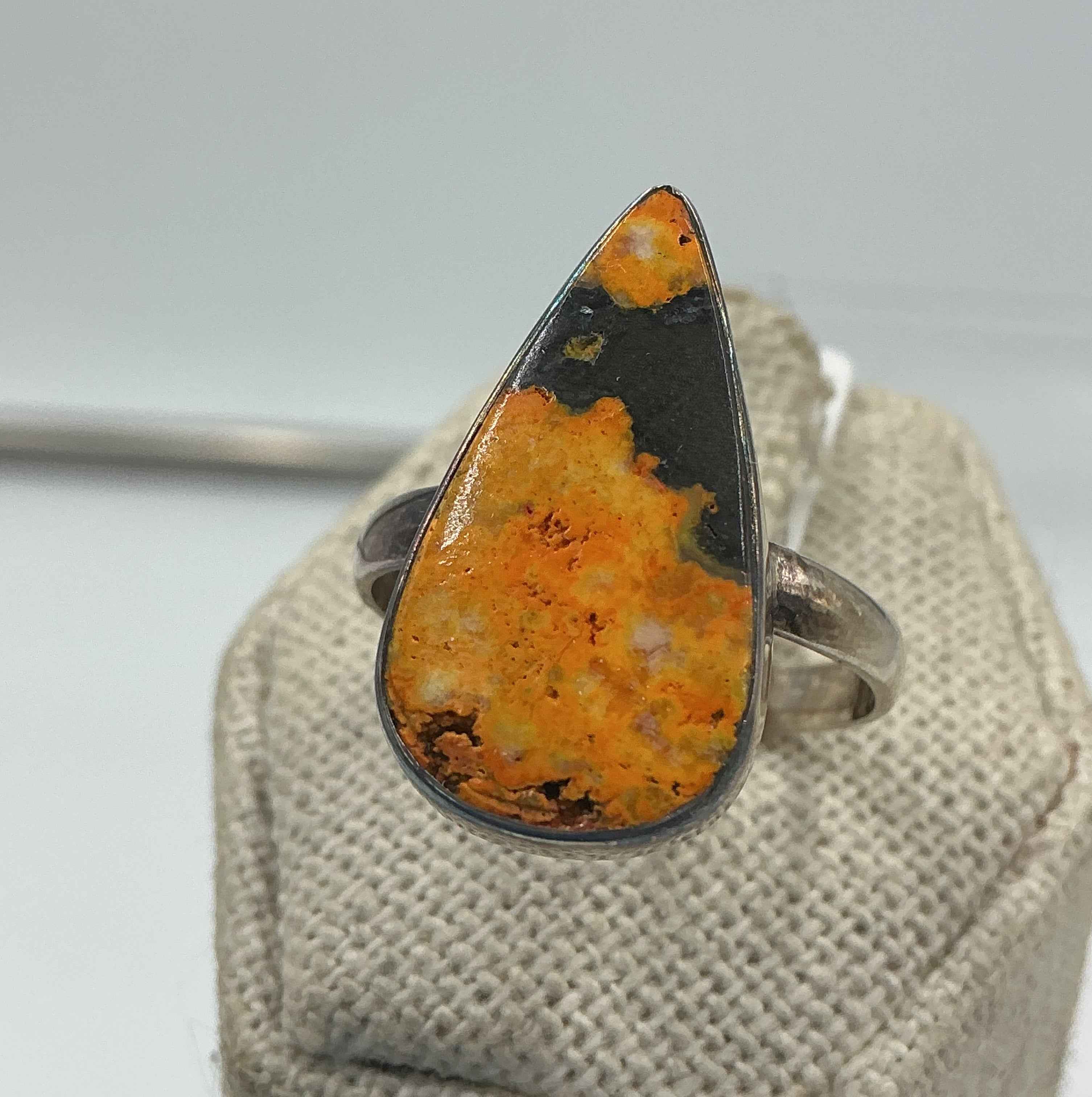 Sterling Silver Teardrop Bumblebee Jasper Ring - Size 10 - Joy, Strength, & Personal Power