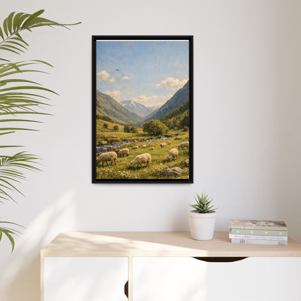 Pastoral With Wyvern - Framed Canvas