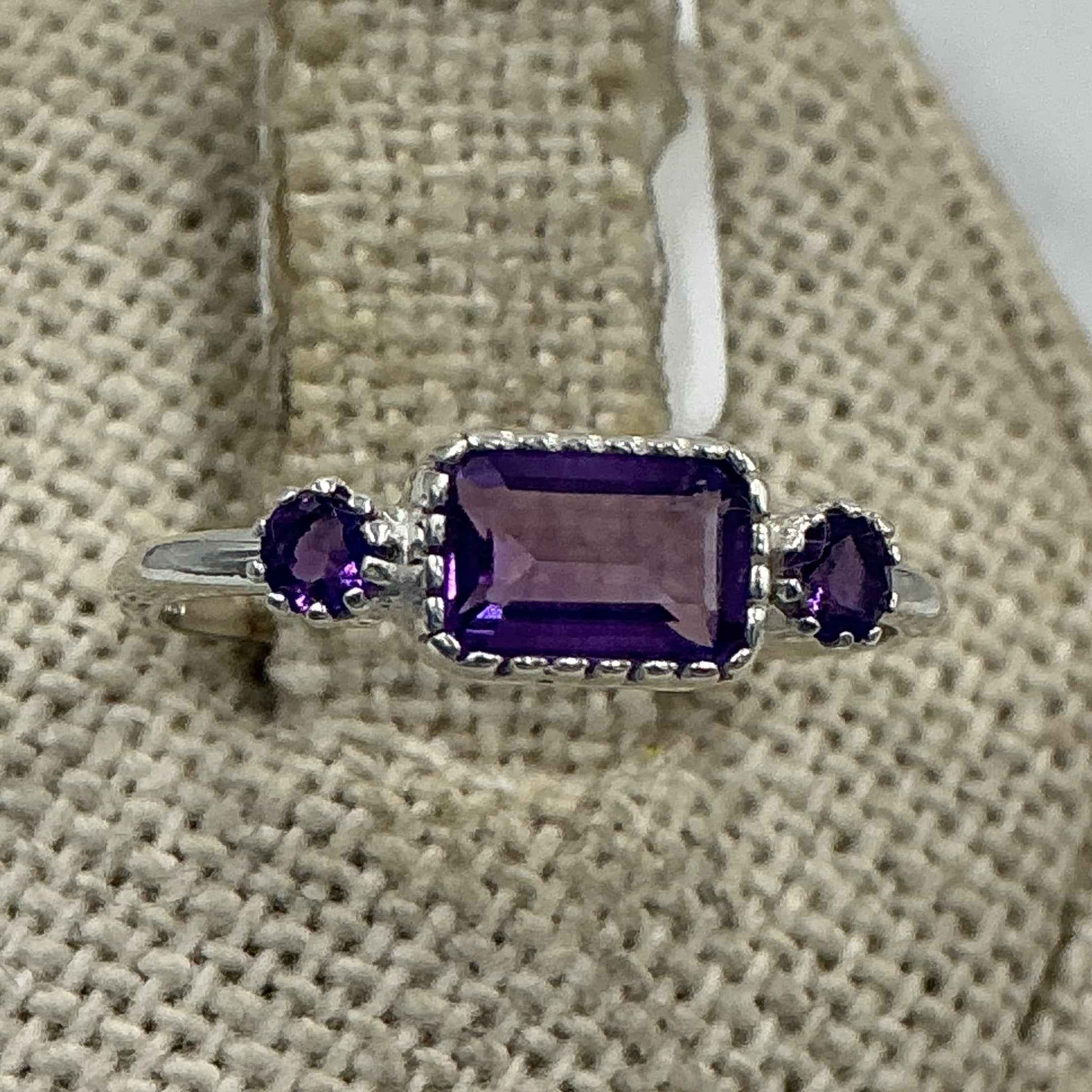 Sterling Silver Rectangular Amethyst Ring – Size 5 – Calm, Intuition & Spiritual Protection