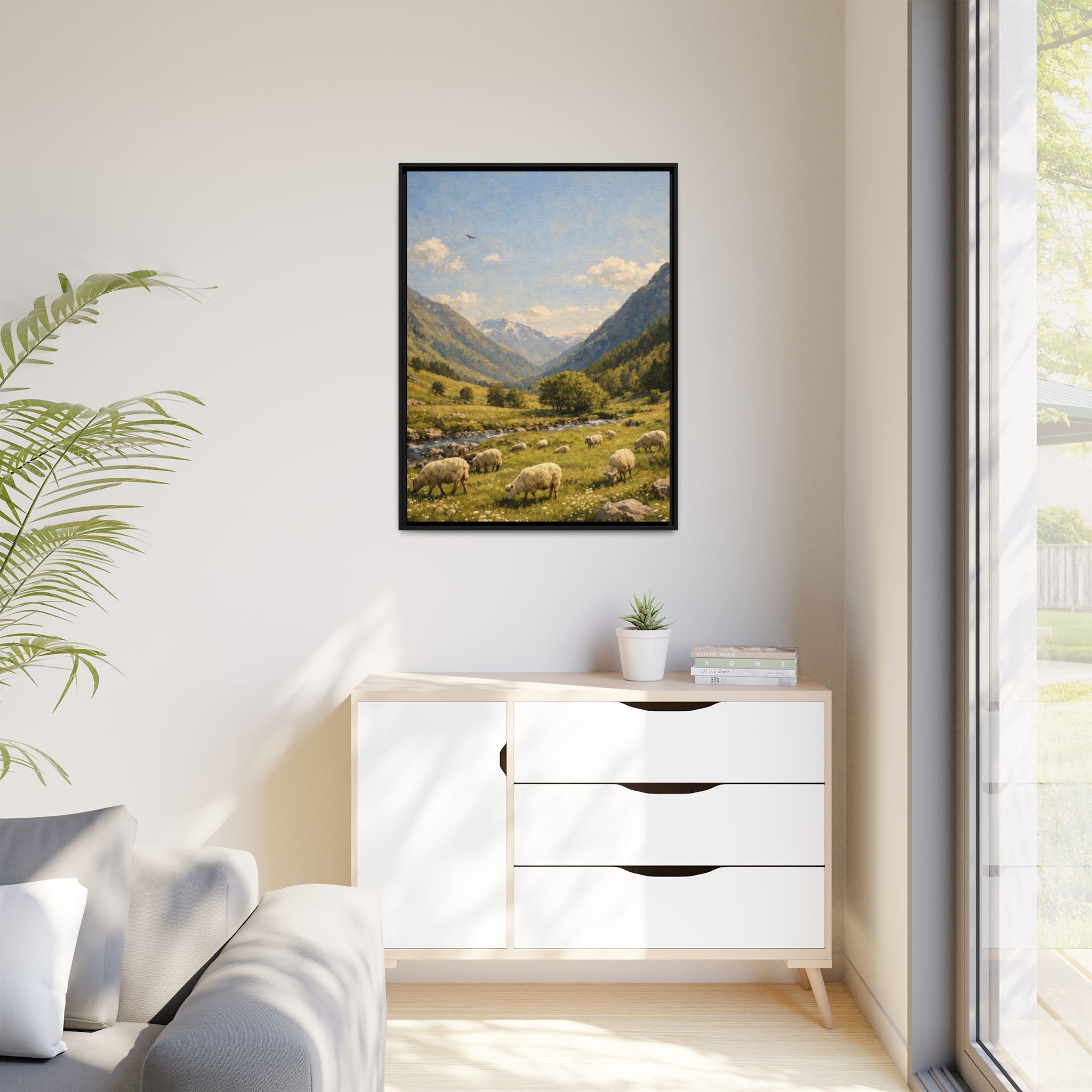 Pastoral With Wyvern - Framed Canvas