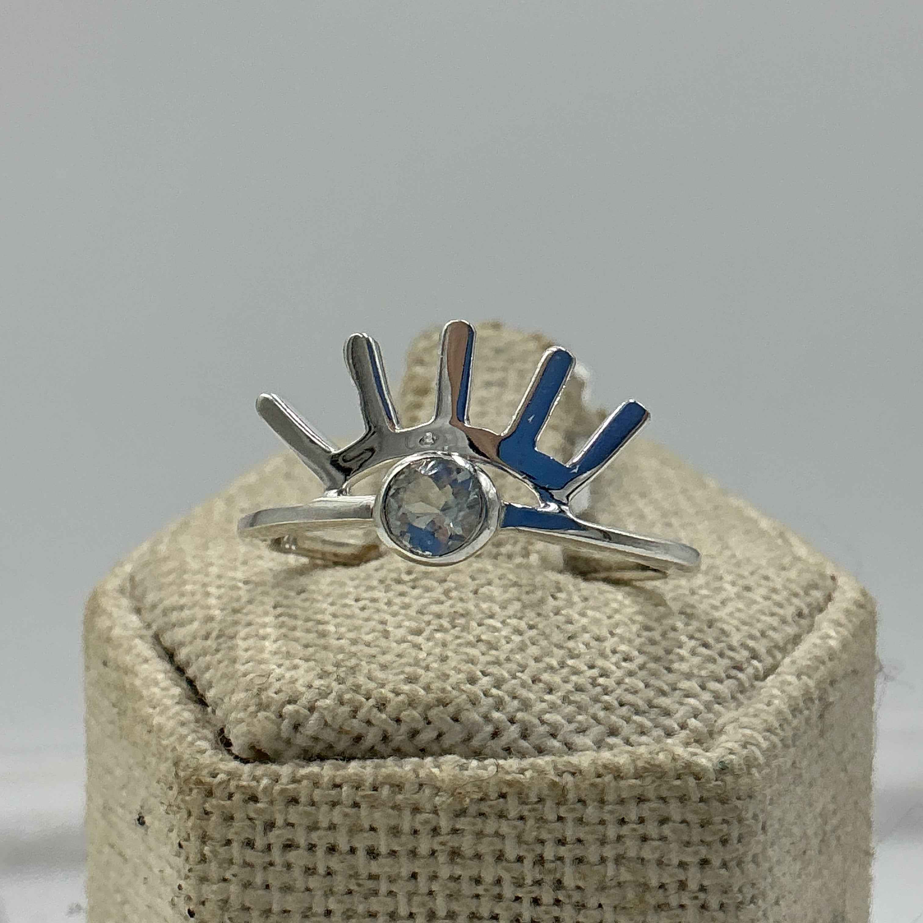 Sterling Silver Aquamarine Eyelash Ring- Size 8 - Peace, Courage & Clear Communication