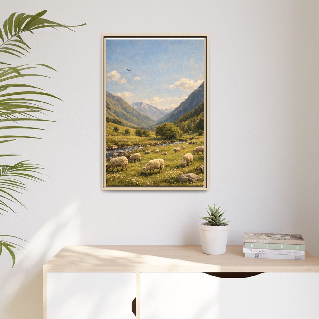 Pastoral With Wyvern - Framed Canvas