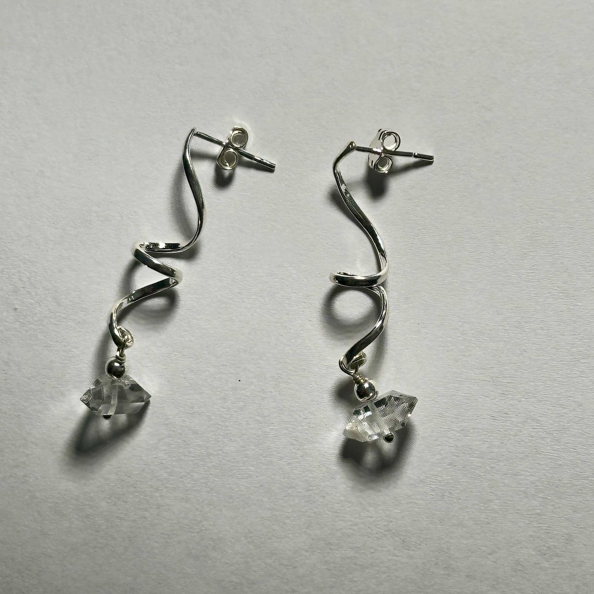 Herkimer Spiral Dangle Bertoni Earrings - Sterling Silver