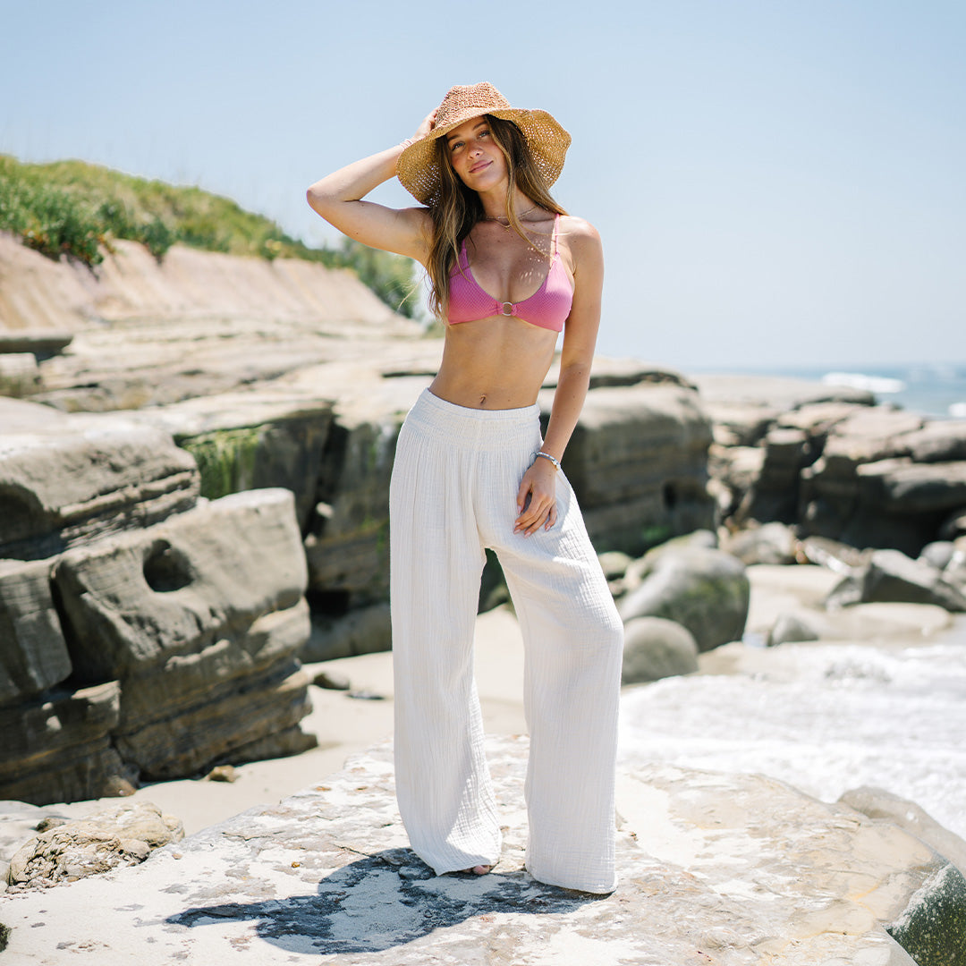 Cream Wide Leg Cotton Pants