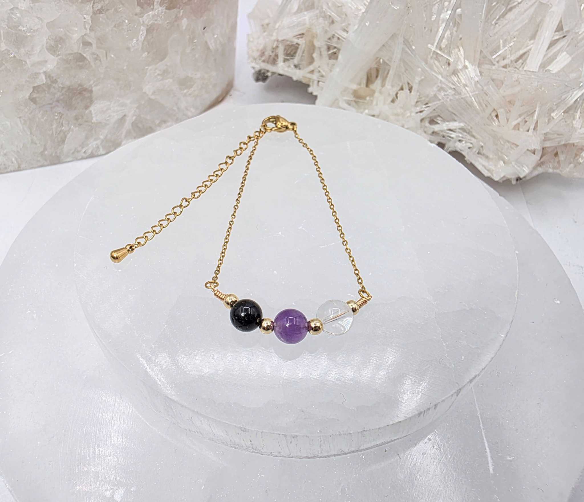 SACRED SPACE -Clear Quartz, Amethyst, Black Onyx Jewelry Set