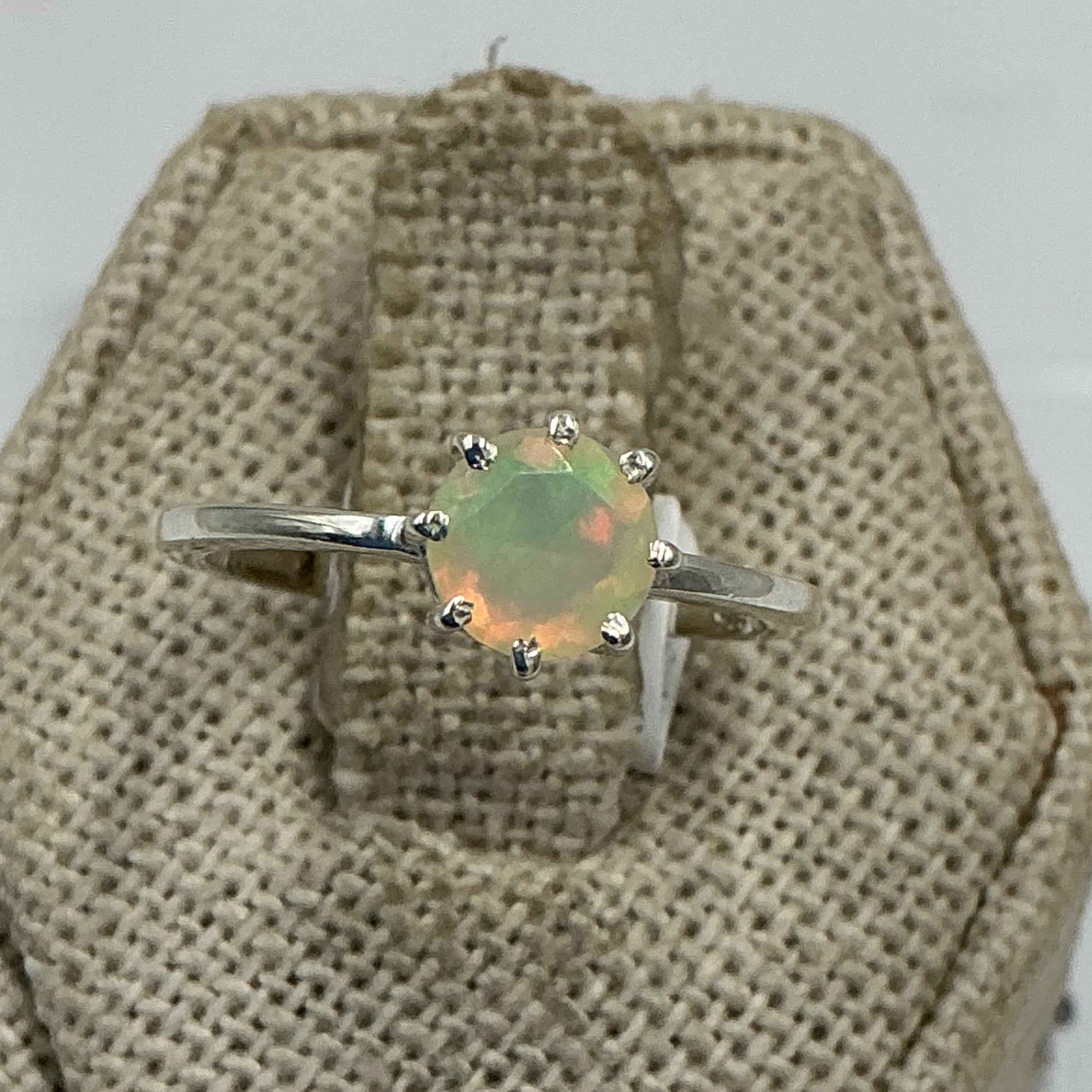 Sterling Silver Ethiopian Opal Solitaire Ring – Size 6 – Intuition, Inspiration & Emotional Balance