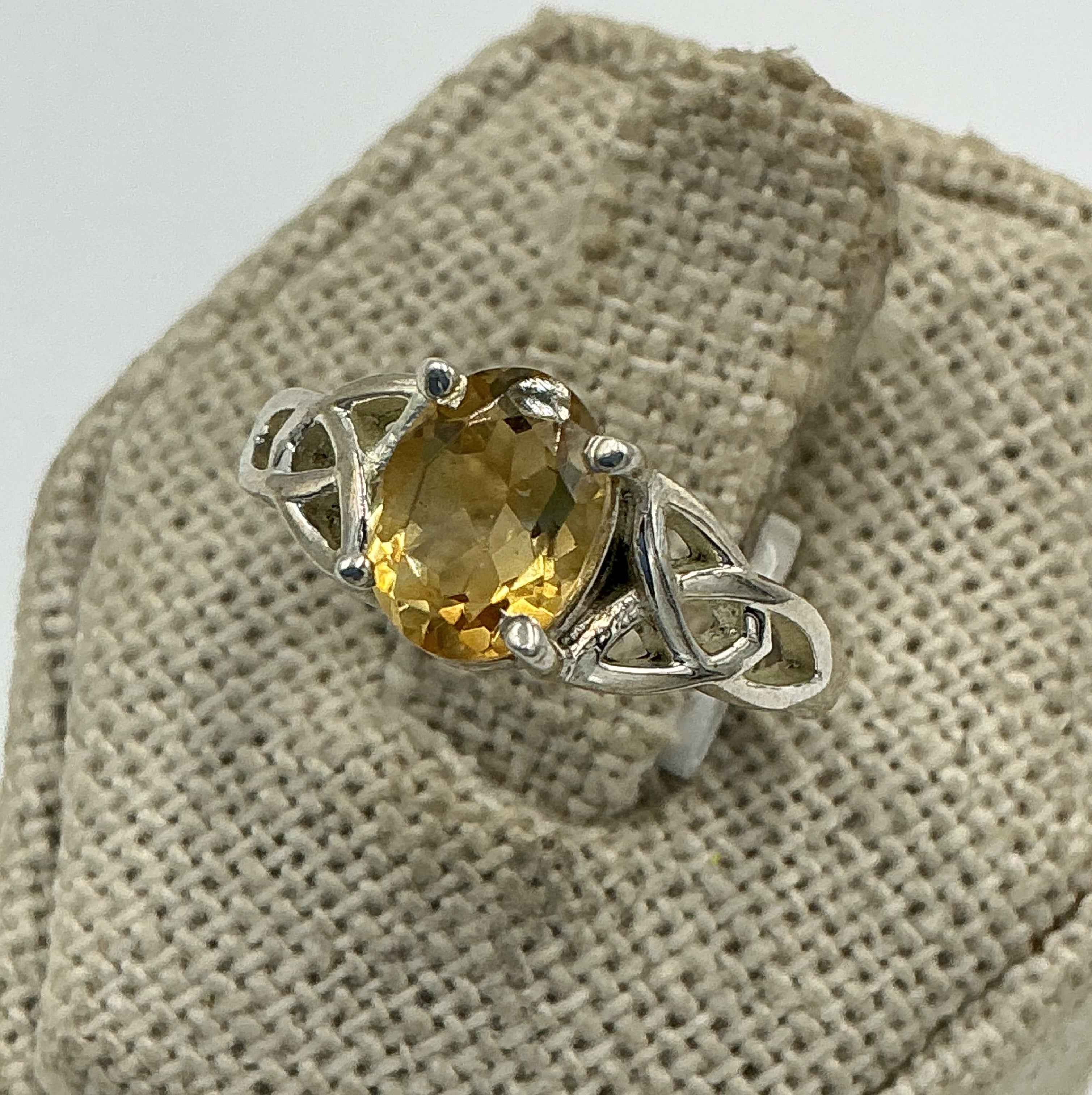 Sterling Silver Round Citrine Celtic Knot Ring – Size 6 – Abundance, Strength & Positive Energy