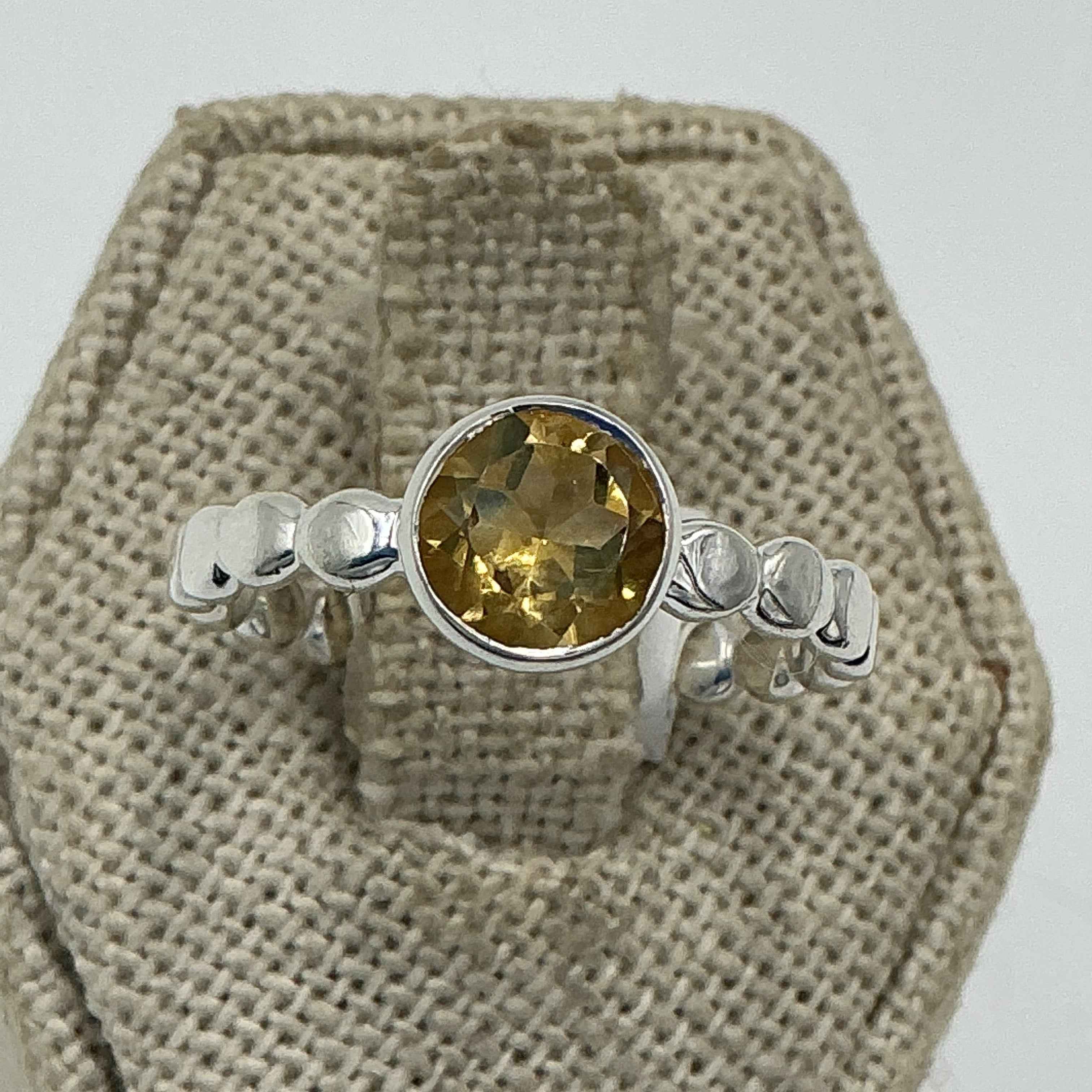 Sterling Silver Round Citrine Beaded Band Ring – Size 9 – Abundance, Joy & Balance