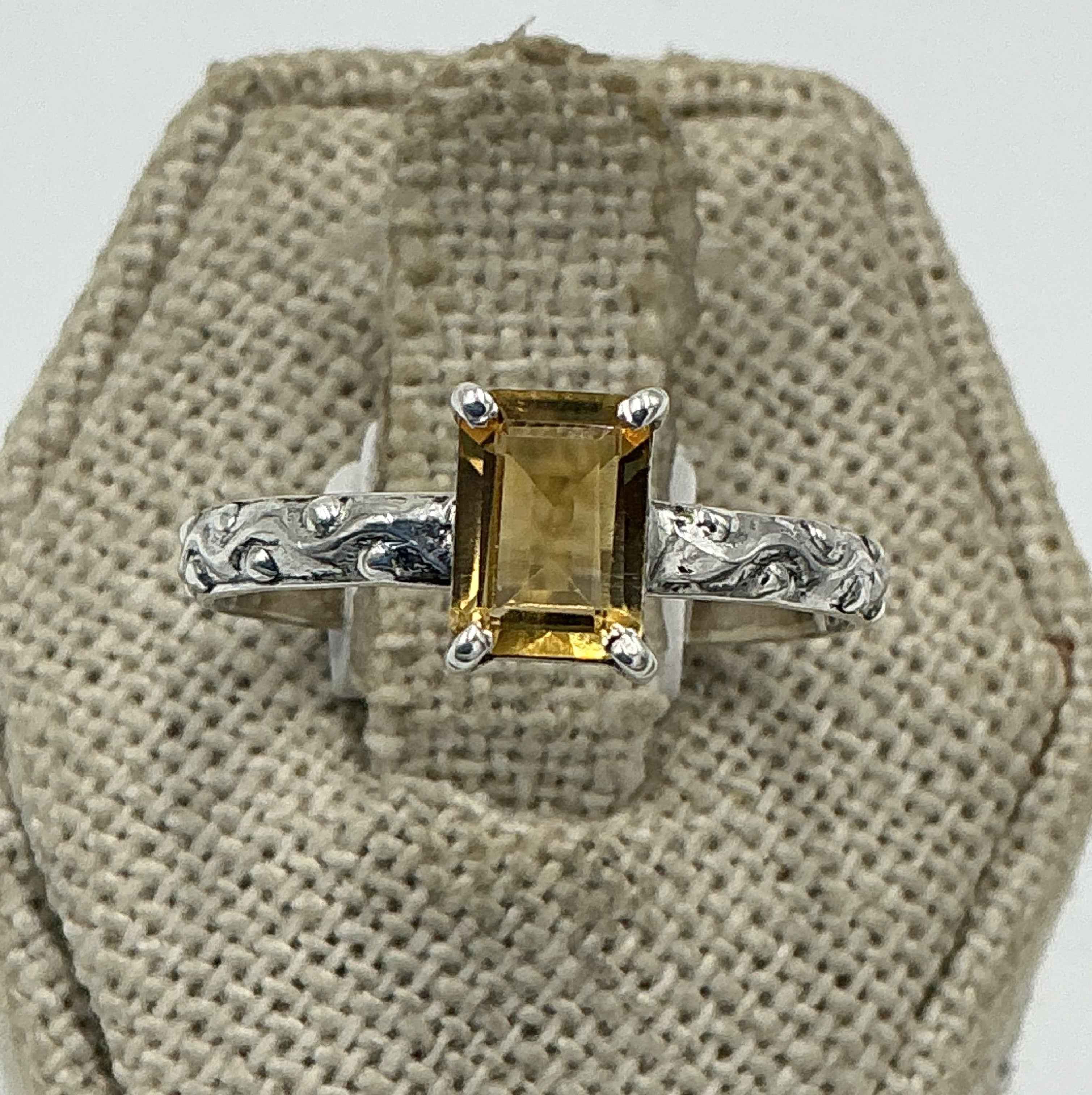 Sterling Silver Emerald Cut Citrine Filigree Band Ring – Size 9 – Abundance, Focus & Clarity