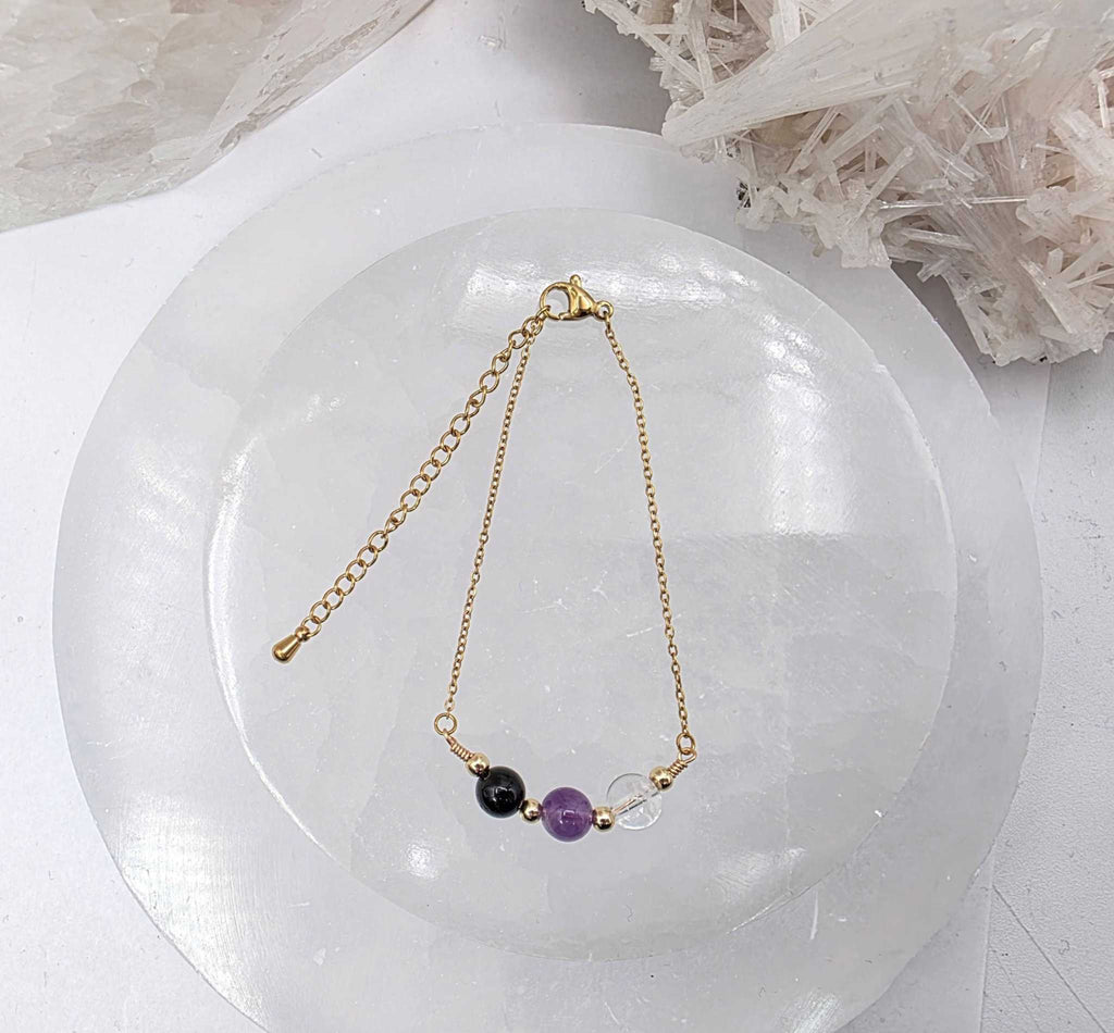 SACRED SPACE -Clear Quartz, Amethyst, Black Onyx Jewelry Set