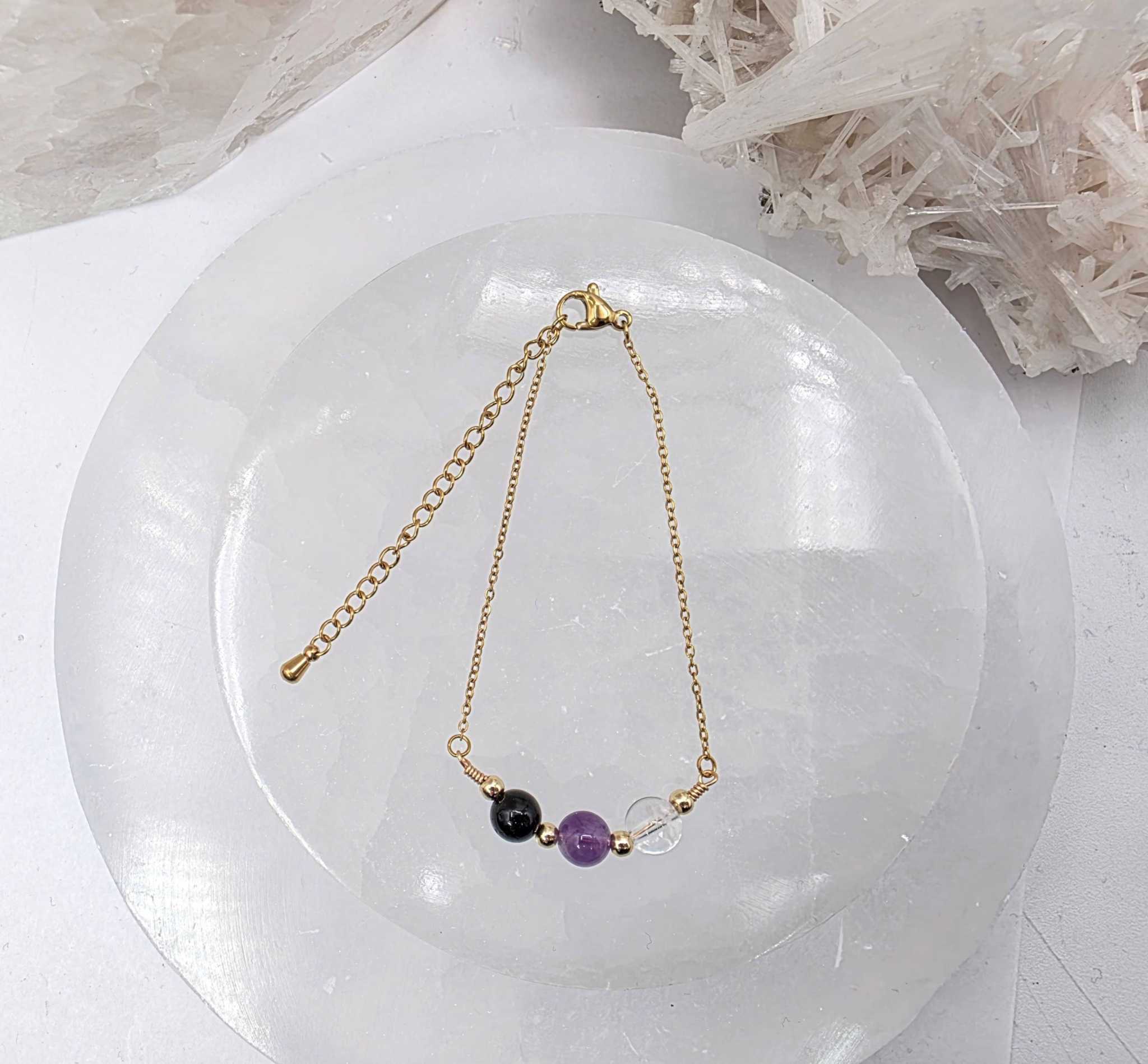 SACRED SPACE -Clear Quartz, Amethyst, Black Onyx Jewelry Set