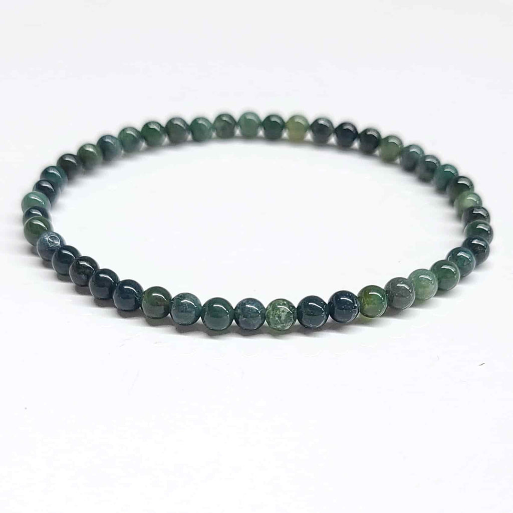 Moss Agate Round Bead Bracelet - The Gardener's Stone