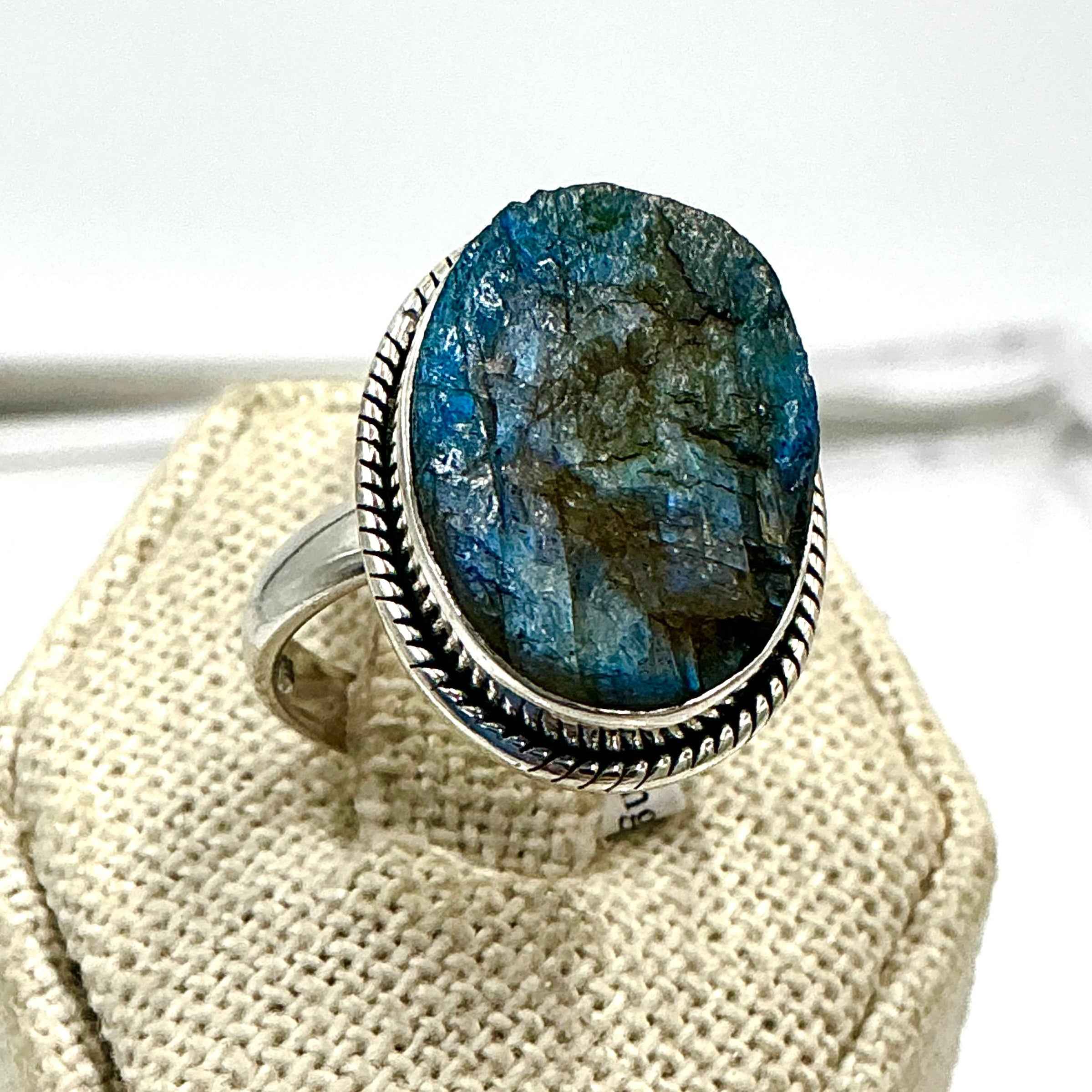 Sterling Silver Rough Bezeled Oval Labradorite Ring - Size 8 - Intuition, Protection & Transformation