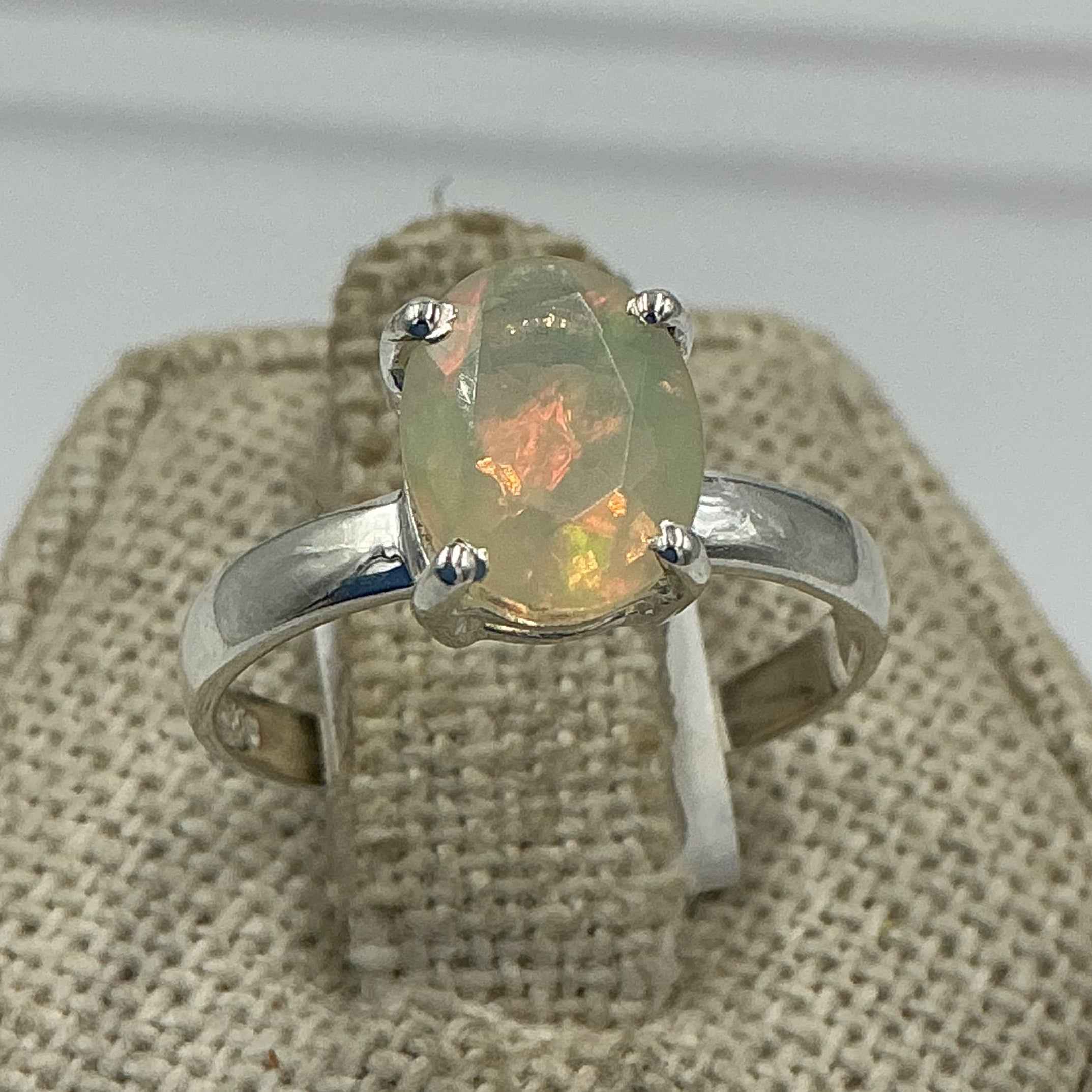 Sterling Silver Faceted Oval Ethiopian Opal Ring - Size 7 - Intuition, Creativity & Inner Light