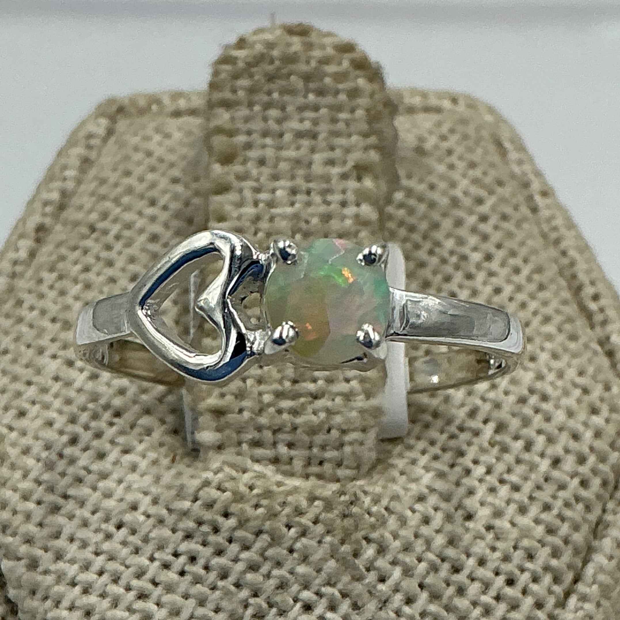 Sterling Silver Heart Ethiopian Opal Ring- Size 9 - Intuition, Creativity & Inner Light