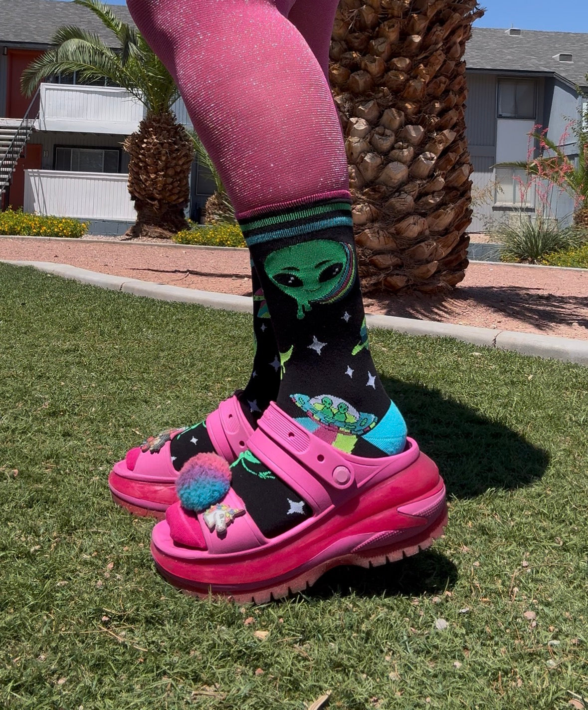 Spaced Out Alien UV Reactive Crew Socks