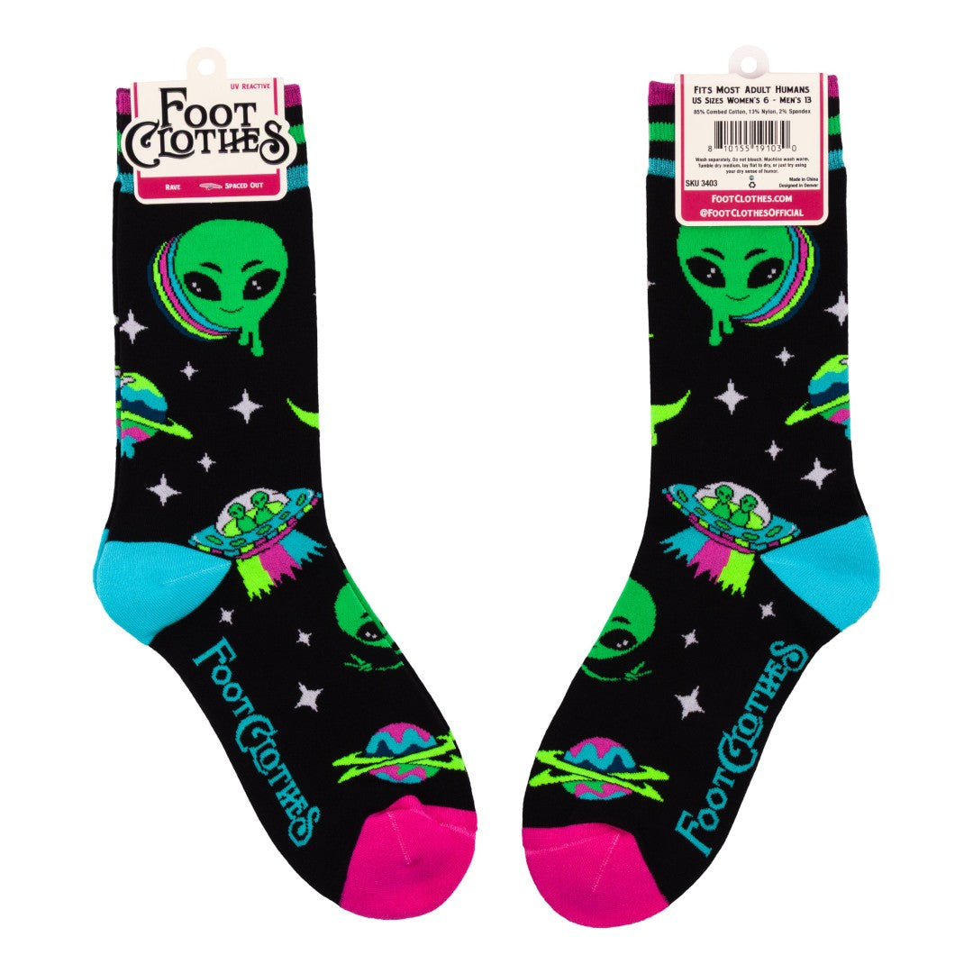 Spaced Out Alien UV Reactive Crew Socks