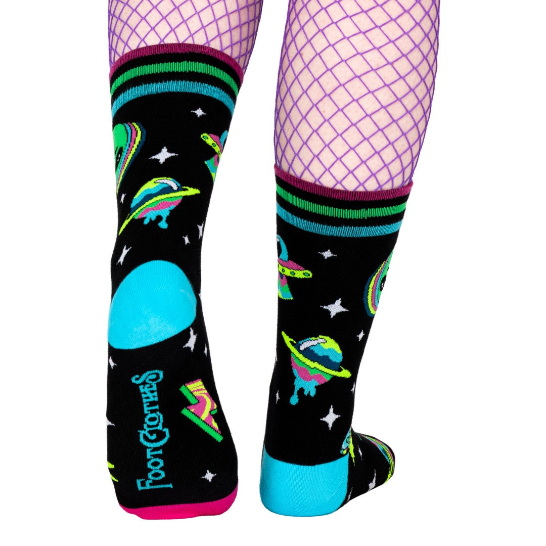 Spaced Out Alien UV Reactive Crew Socks