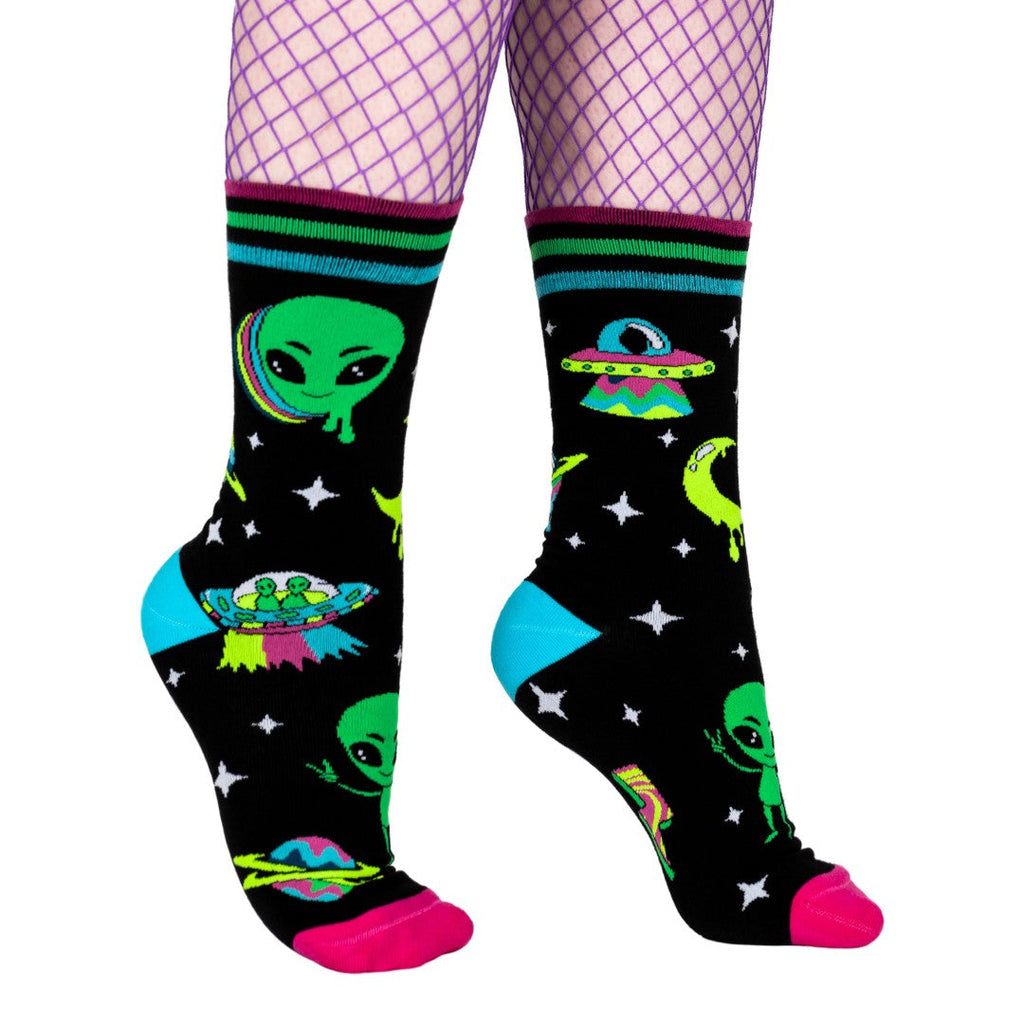 Spaced Out Alien UV Reactive Crew Socks