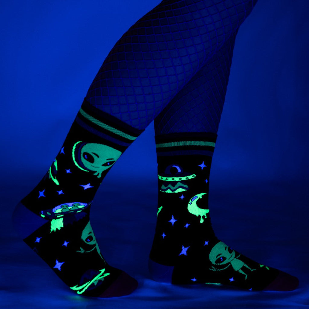 Spaced Out Alien UV Reactive Crew Socks
