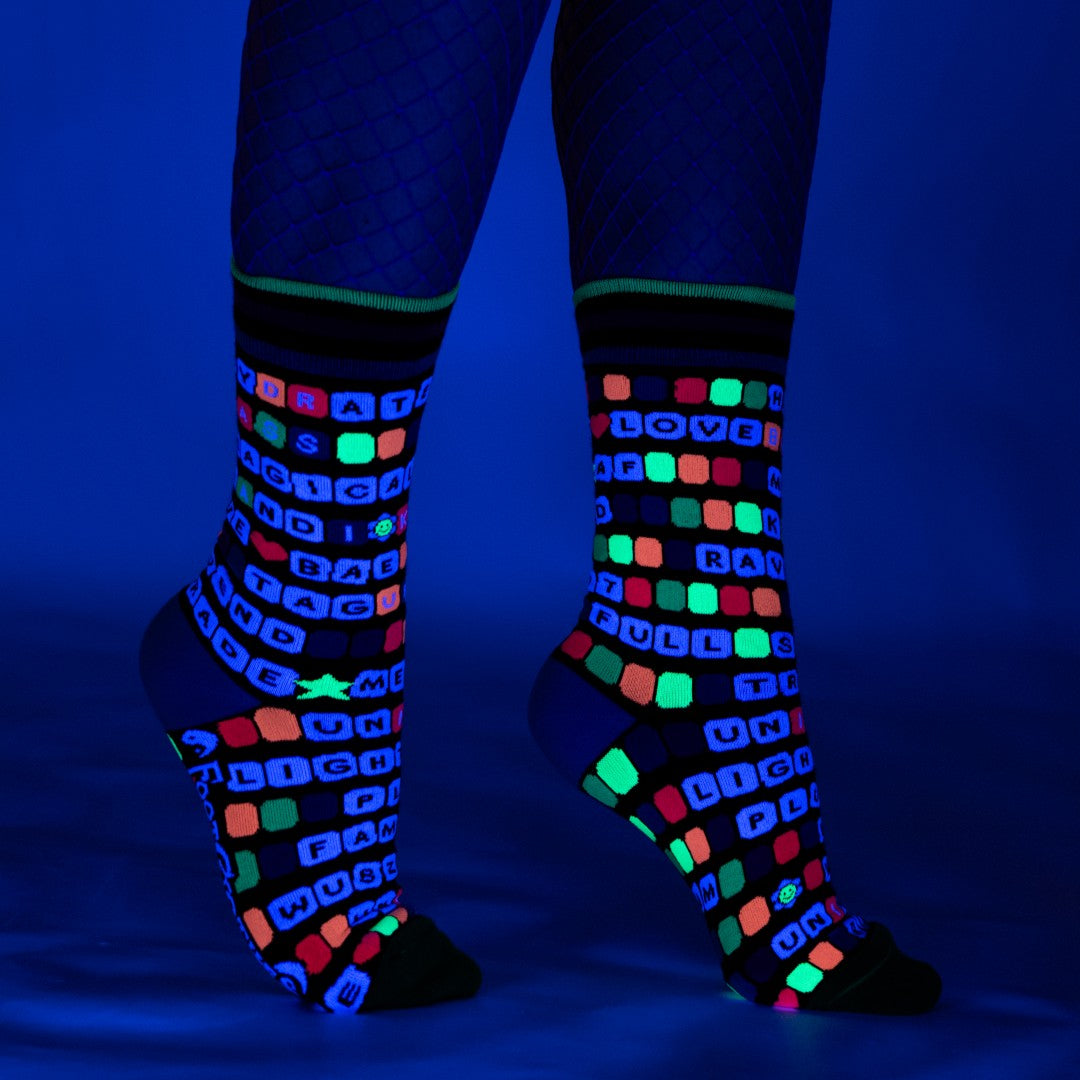 Kandi Land UV Reactive Crew Socks
