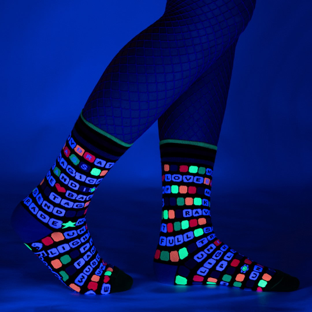 Kandi Land UV Reactive Crew Socks
