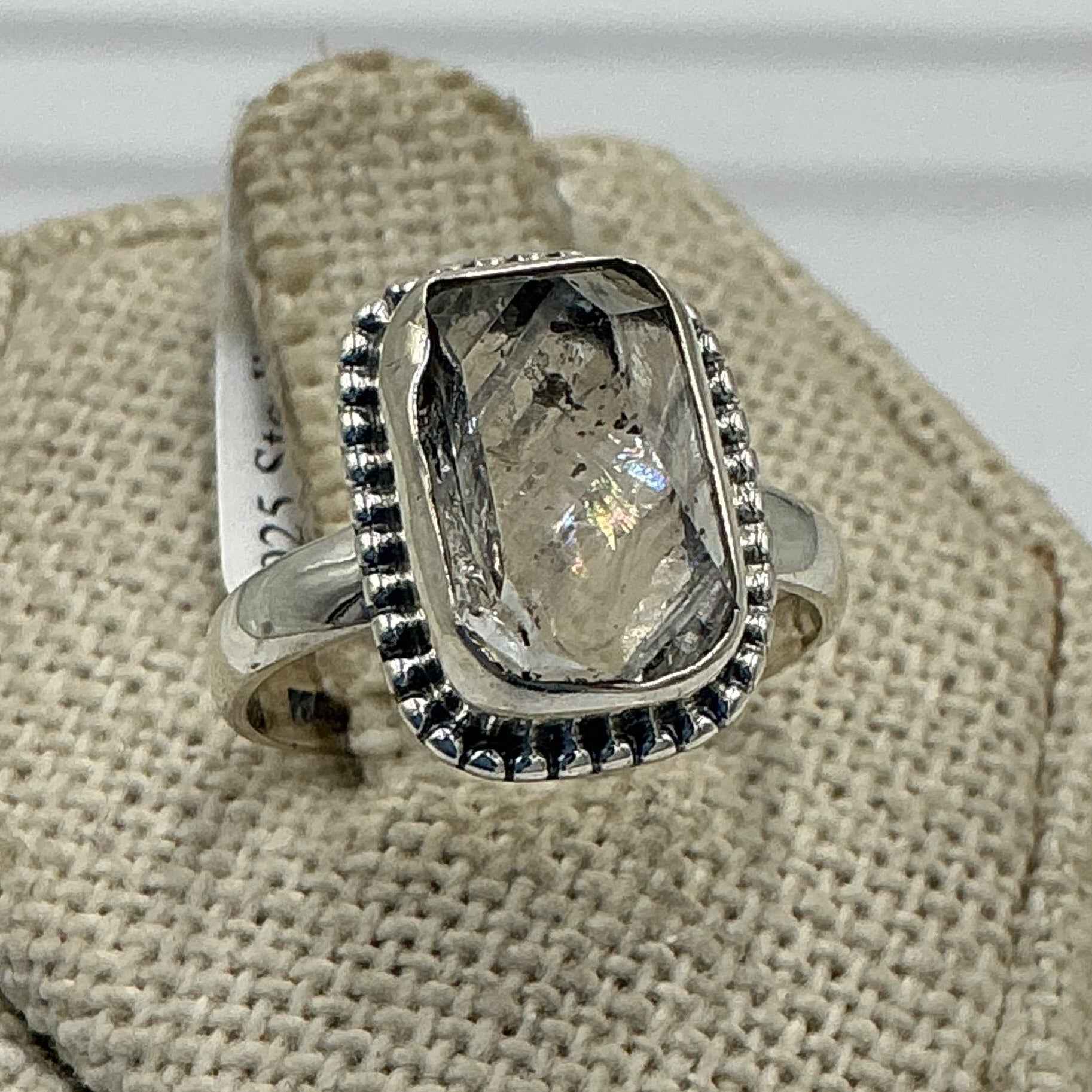 Sterling Silver Bezeled Herkimer Diamond Ring - Size 5 - Clarity, Intuition & Alignment