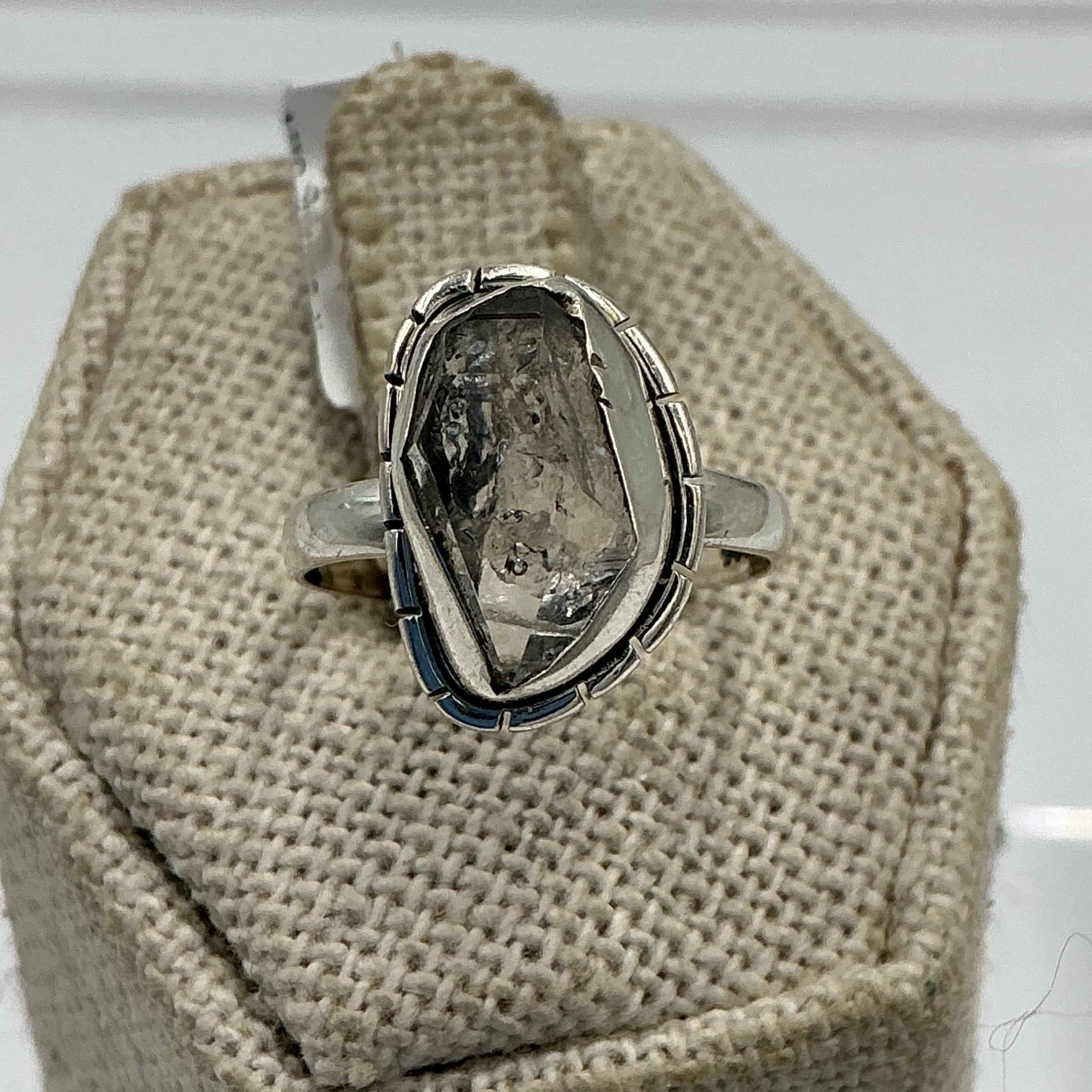 Sterling Silver Lined Herkimer Diamond Ring - Size 5 - Clarity, Intuition & Alignment