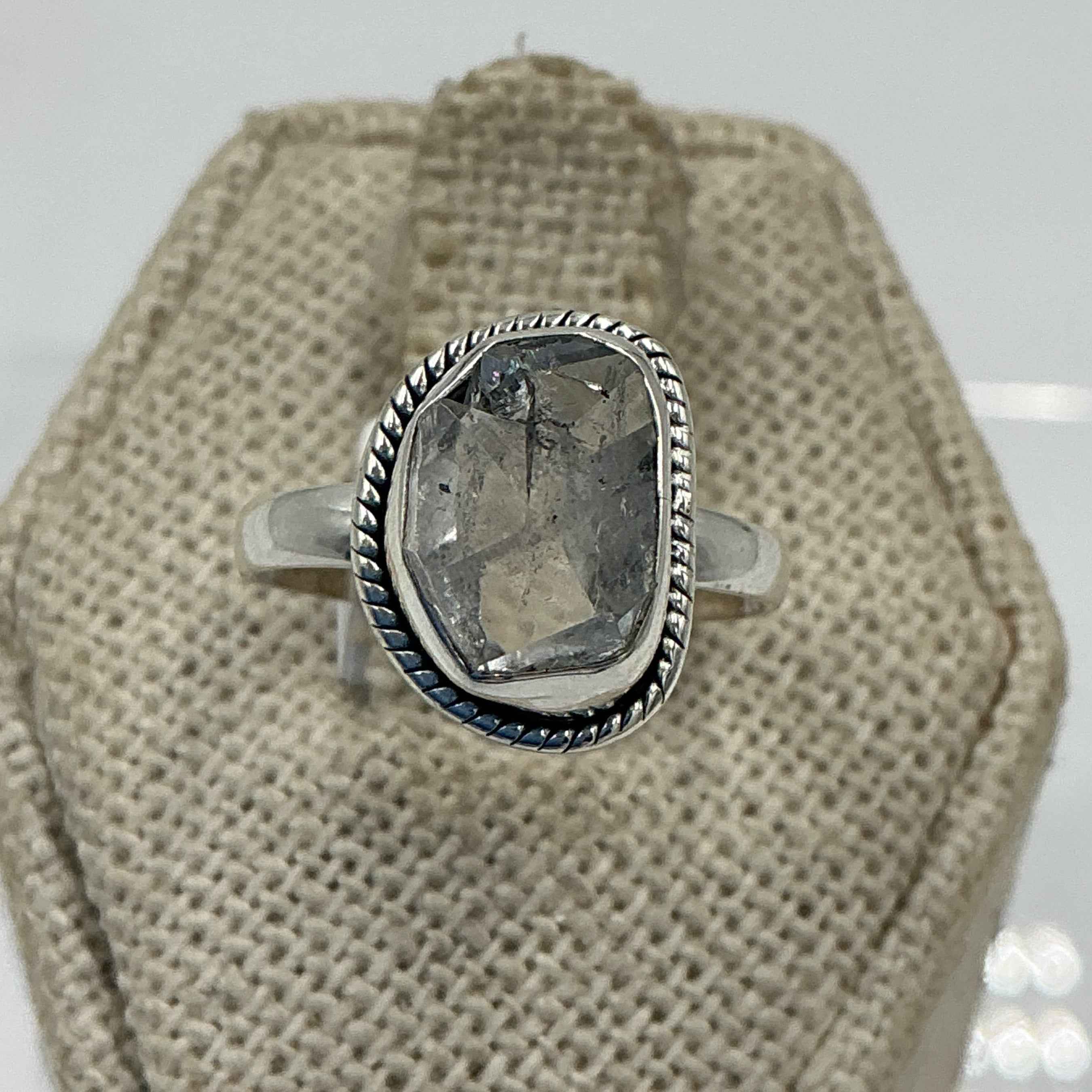 Sterling Silver Bezeled Herkimer Diamond Ring - Size 6 - Clarity, Intuition & Alignment