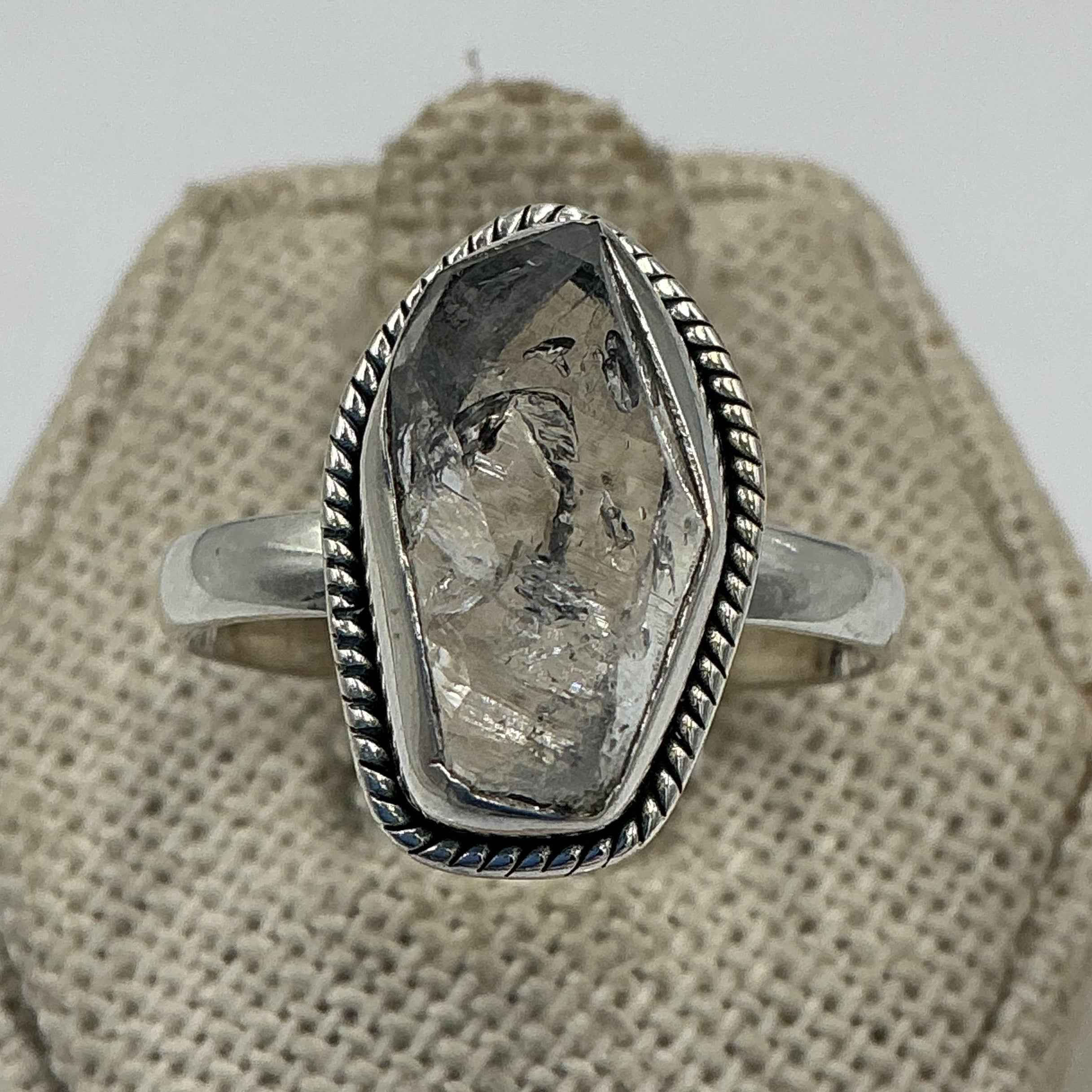 Sterling Silver Bezeled Herkimer Diamond Ring - Size 9 - Clarity, Intuition & Alignment