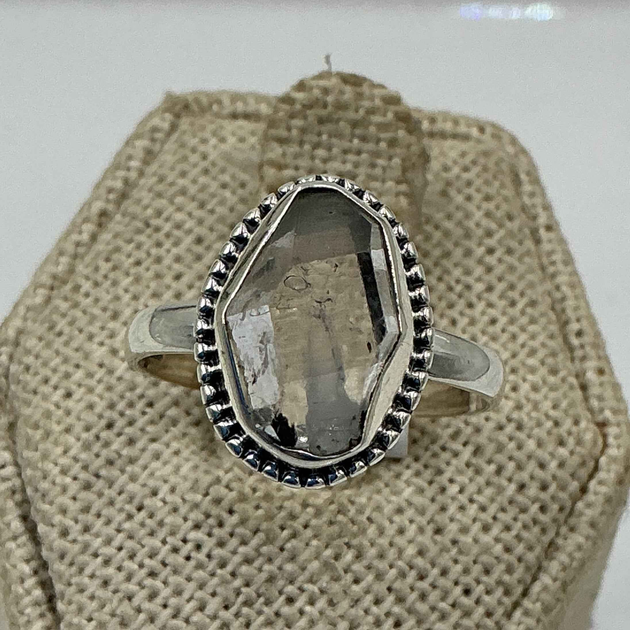Sterling Silver Bezeled Herkimer Diamond Ring - Size 9 - Clarity, Intuition & Alignment