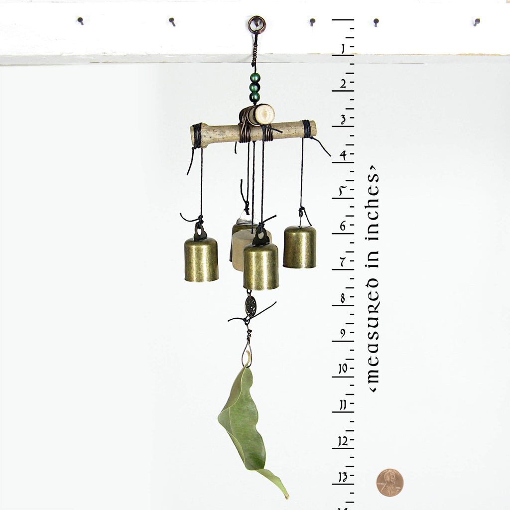 Witch's Bell / Windchime: Cross of Twigs, Driftwood, Leaf, Beads, Charm - Handcrafted