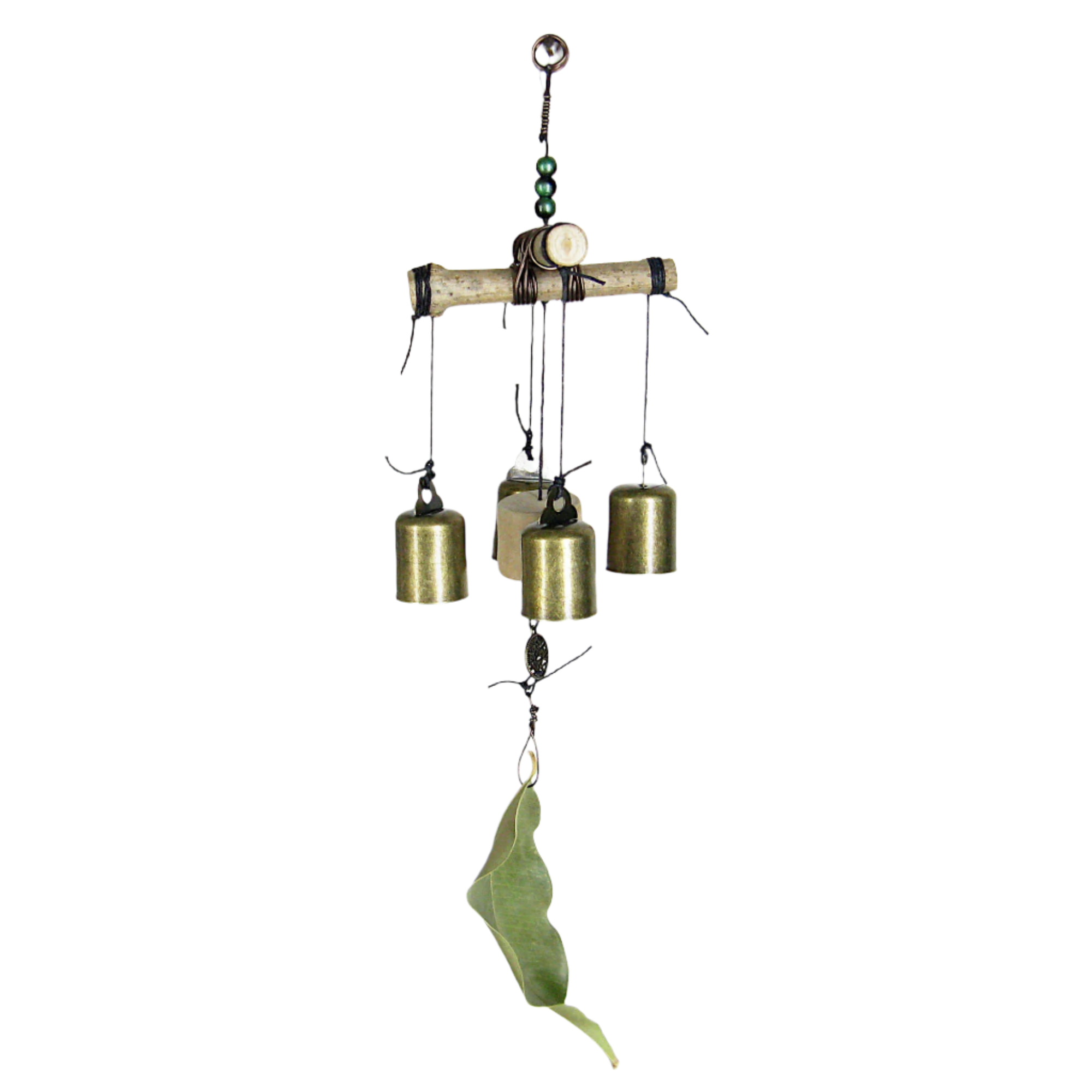 Witch's Bell / Windchime: Cross of Twigs, Driftwood, Leaf, Beads, Charm - Handcrafted