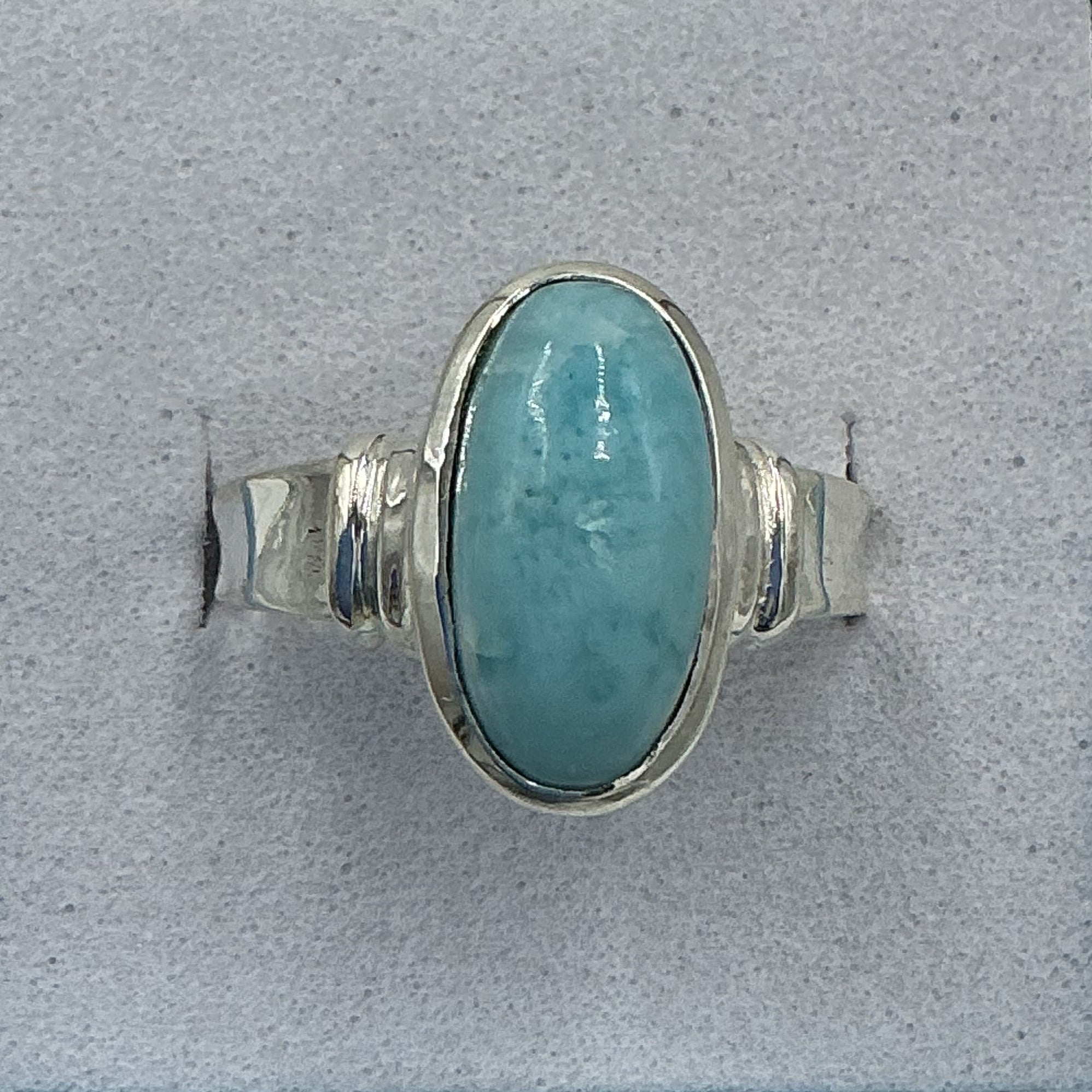 Sterling Silver Larimar Oval Ring - Size 8 - Caribbean Dreams