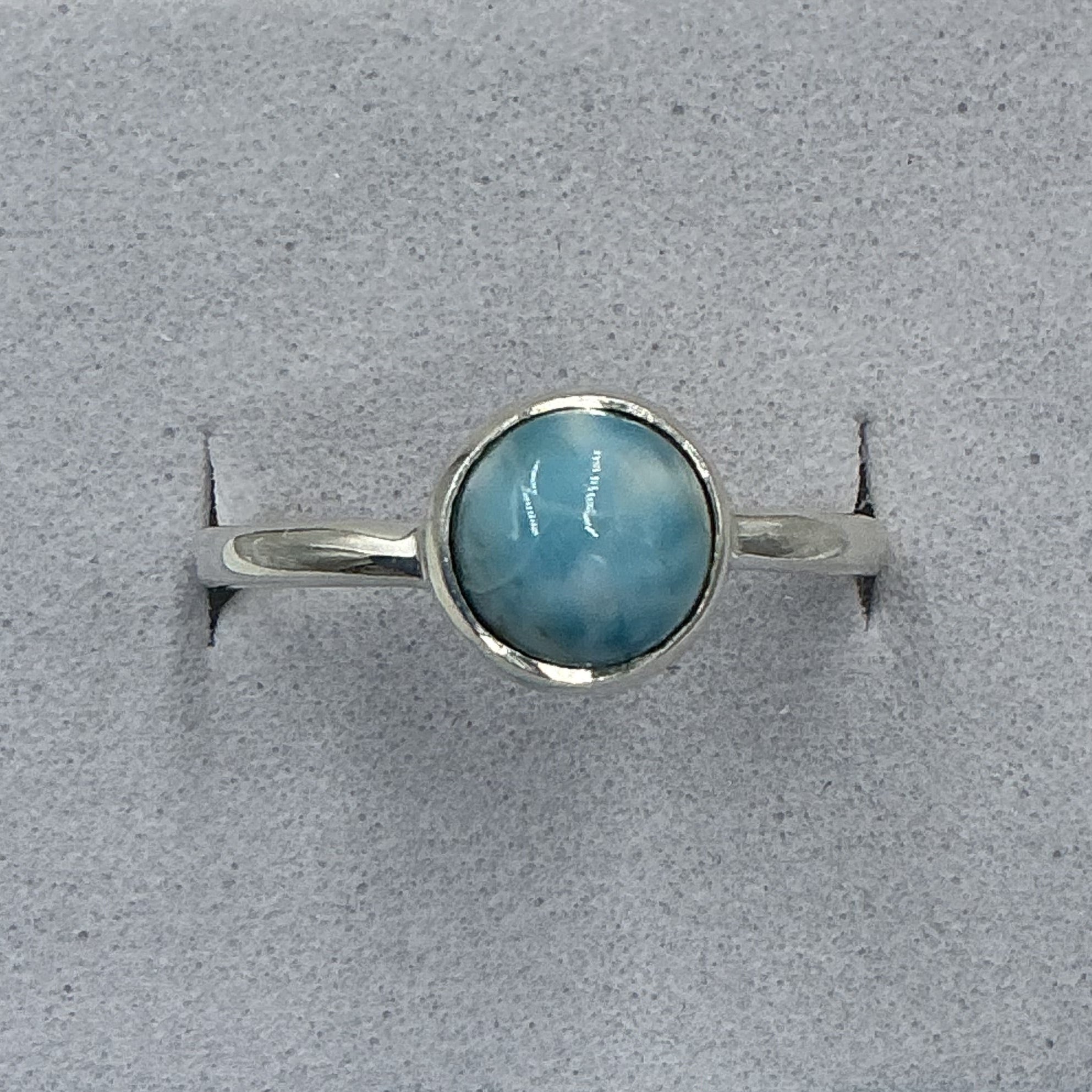 Sterling Silver Larimar Round Ring - Size 9 - Calming Breeze