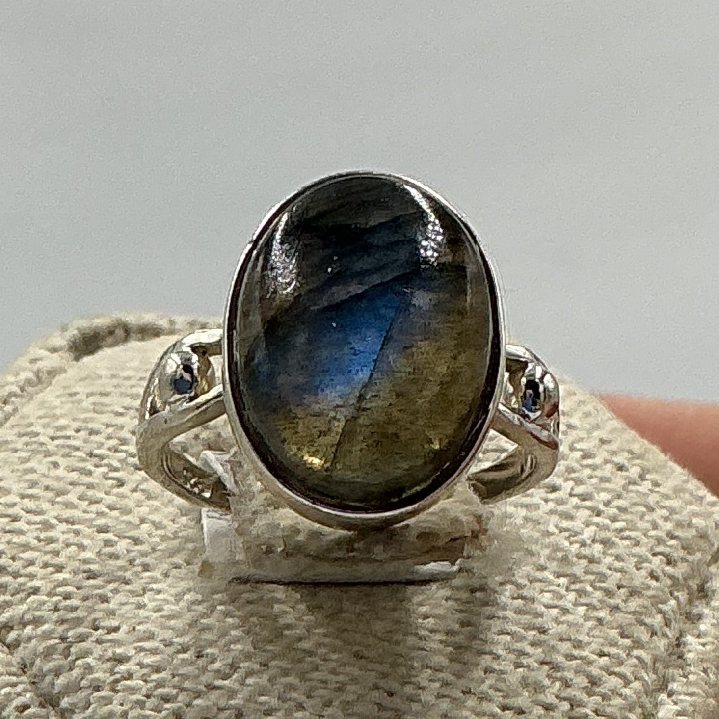 Sterling Silver Deep Labradorite Oval Ring - Size 5 - Magic and Protection