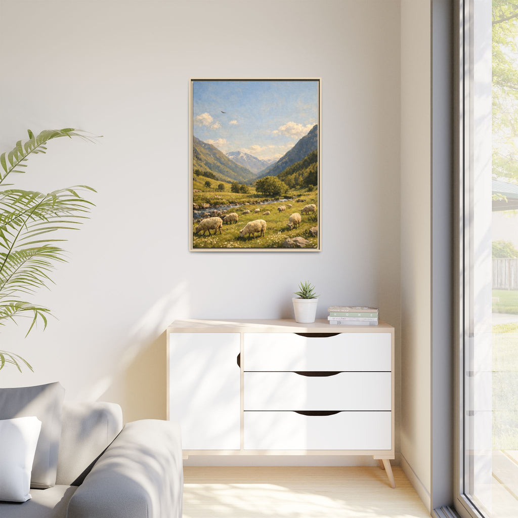 Pastoral With Wyvern - Framed Canvas
