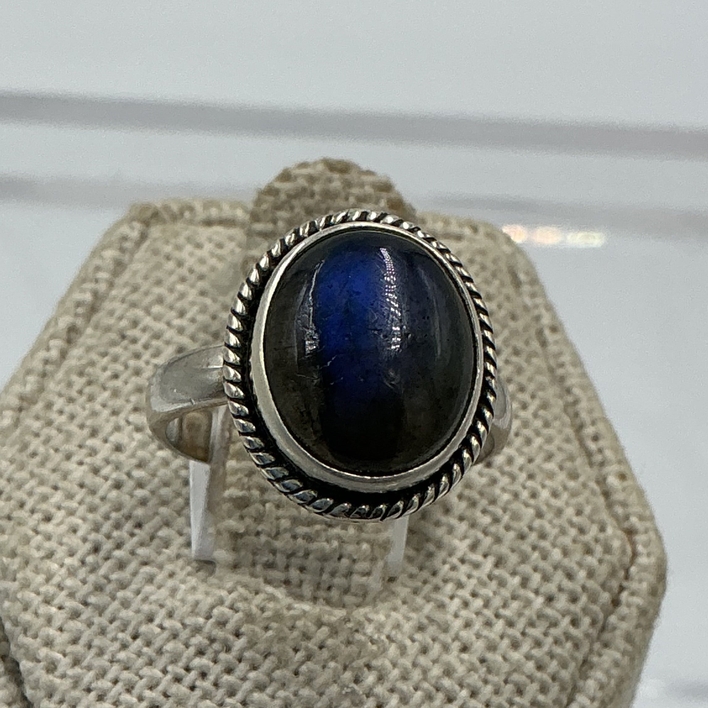 Sterling Silver Deep Blue Labradorite Oval Ring - Size 6 - Magic and Protection