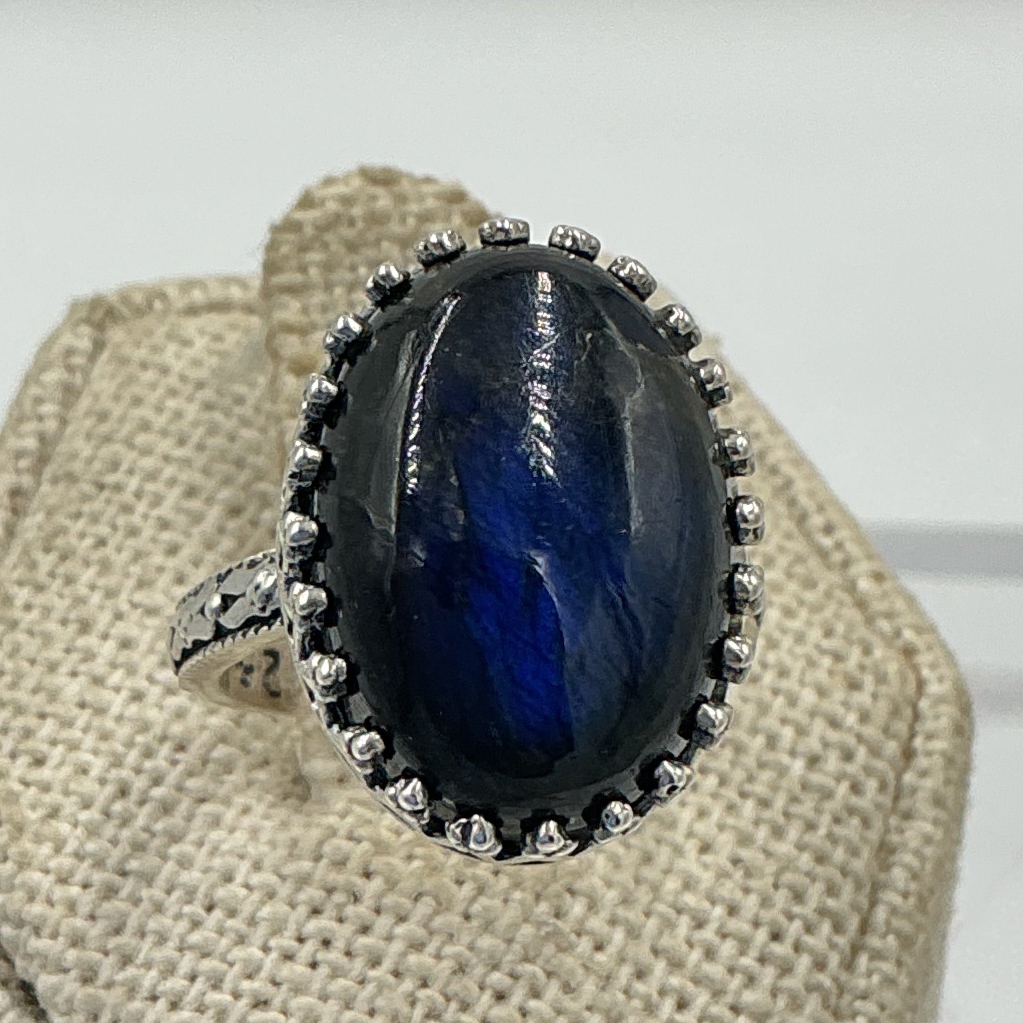 Sterling Silver Deepest Night Blue Labradorite Oval Ring - Size 6 - Magic and Protection