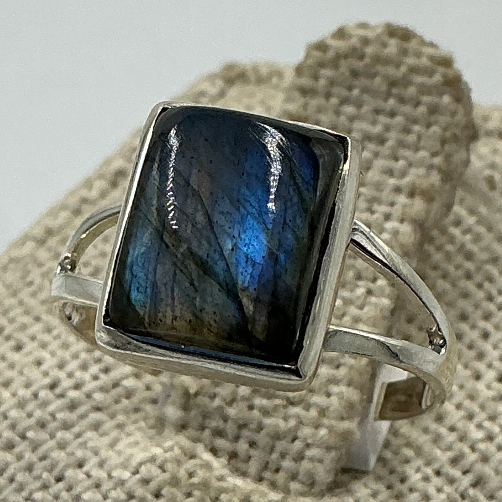 Sterling Silver Twilight Blue Labradorite Square Ring - Size 7 - Magic and Protection