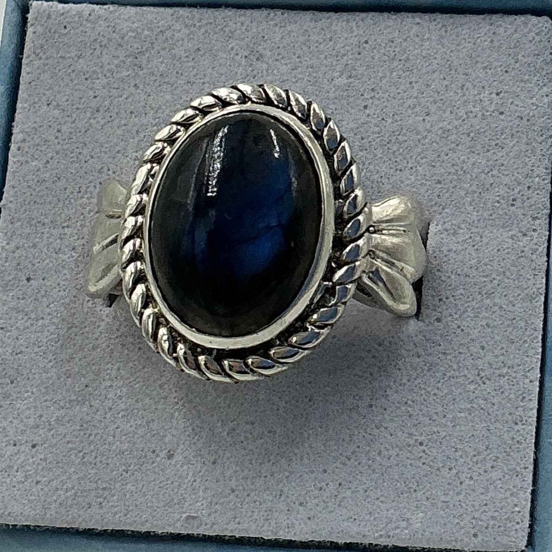 Sterling Silver Deep Blue Labradorite Oval Pageant Ring - Size 7 - Magic and Protection