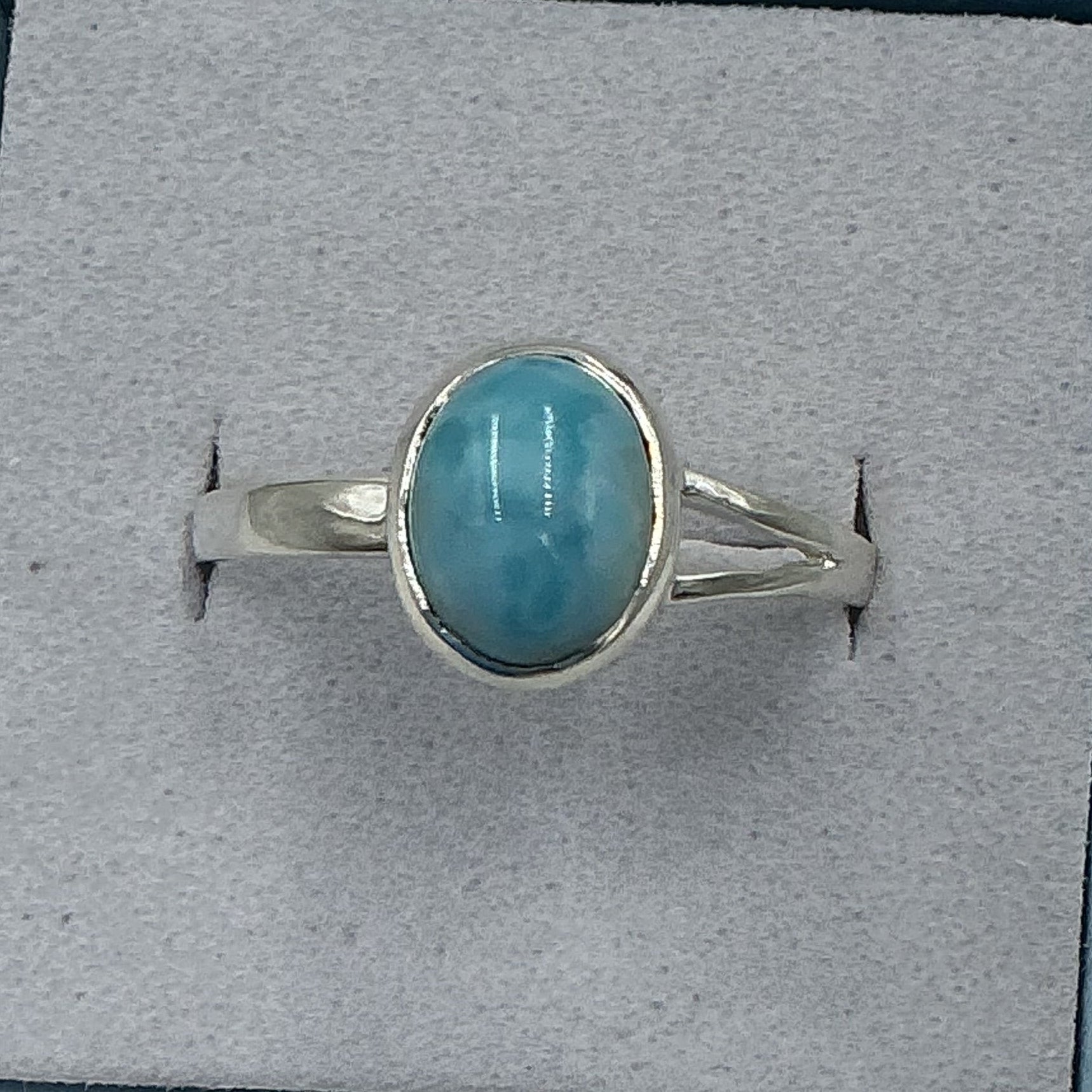 Sterling Silver Larimar Dainty Oval Ring - Size 10 - Calm & Communication